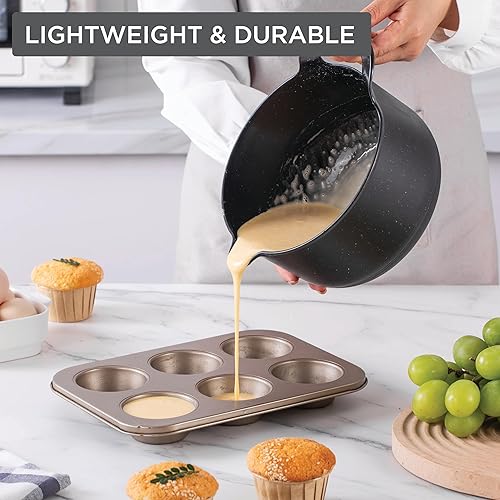 Miniatura 3 de COOK WITH COLOR Nesting - Juego de cuencos de plástico para mezclar con boquillas y asas, negro moteado, 6 piezas antideslizantes