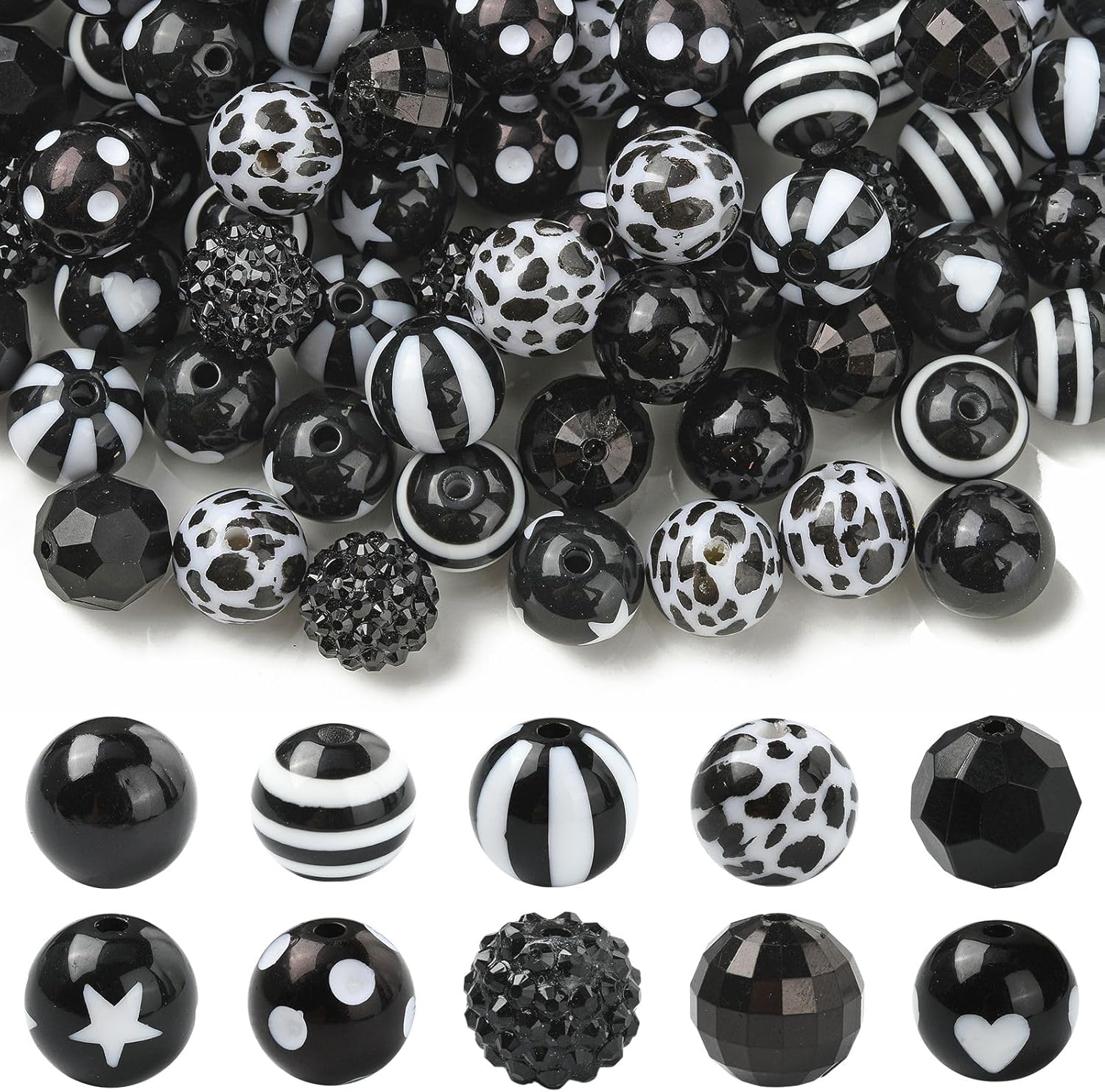 UR URLIFEHALL 100 pcs Random 16mm Acrylic Round Beads Black and White Bubblegum Beads for Jewelry Making Bracelets Earring Necklace DIY Craft Projects