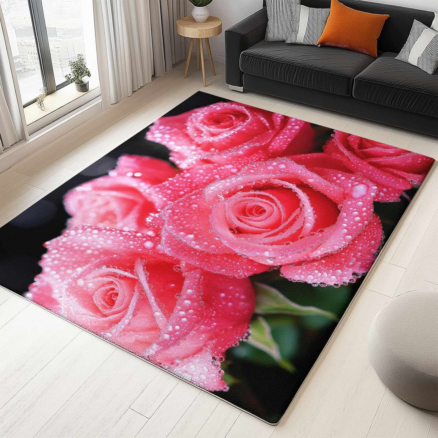 Tapis fleurs rouges 150x240 cm imprimé végétaux moquette salon