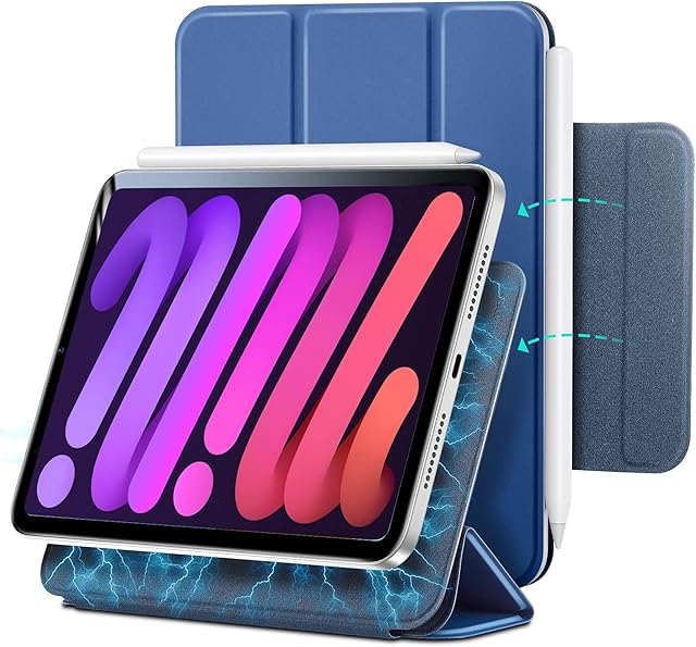 ESR iPad mini 6 Case (2021, 8.3 Inch), Convenient Magnetic Attachment, Auto Sleep/Wake, Fully Supports Pencil 2, Slim and Silky iPad Cover, Rebound Series, Blue