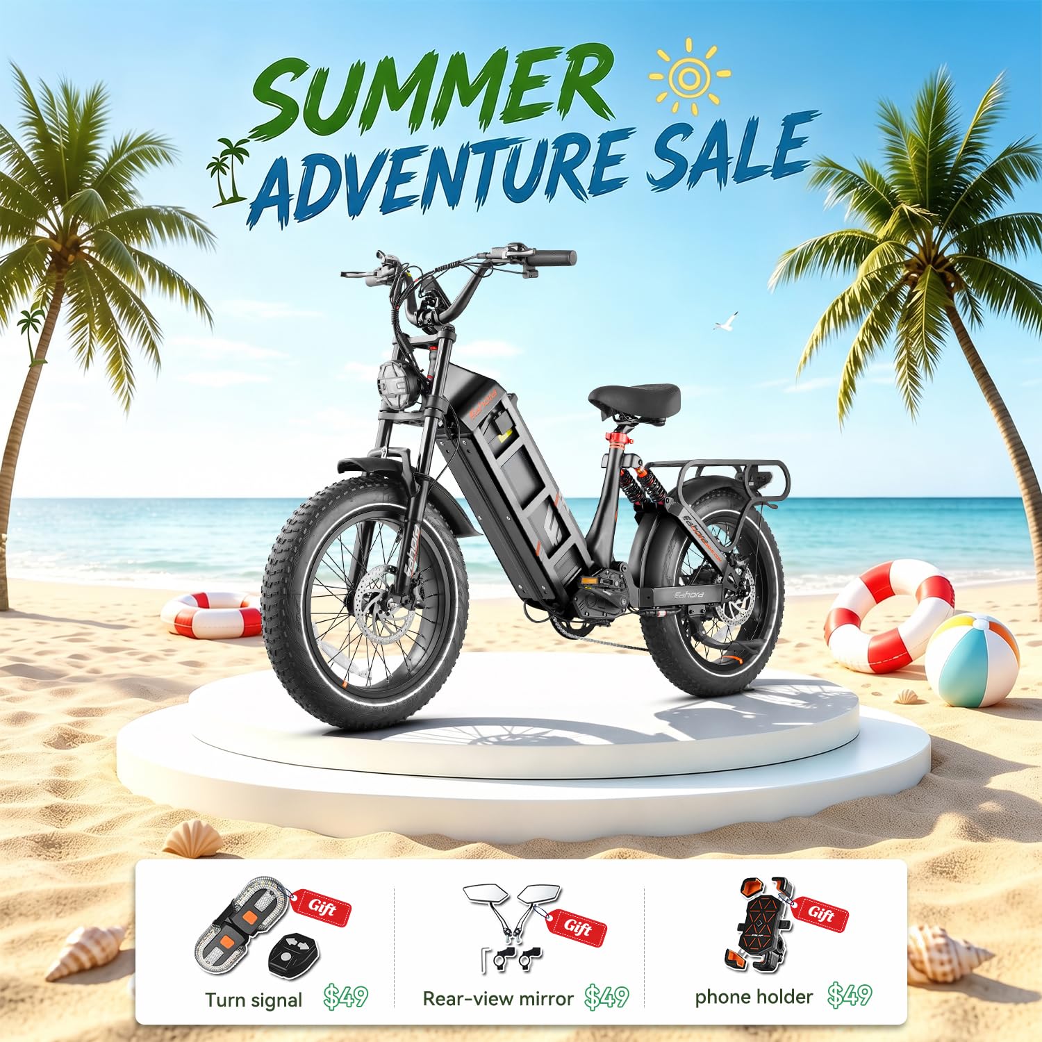 eAhora 2026 Juliet Electric Bike for Adults 50Kph Peak 1200W 48V 60AH Electric Bike 320+Kms Long Range Ebike 20"*4.0 Fat Tires Step Thru Electric Bicycle Full Suspension Ebikes Black