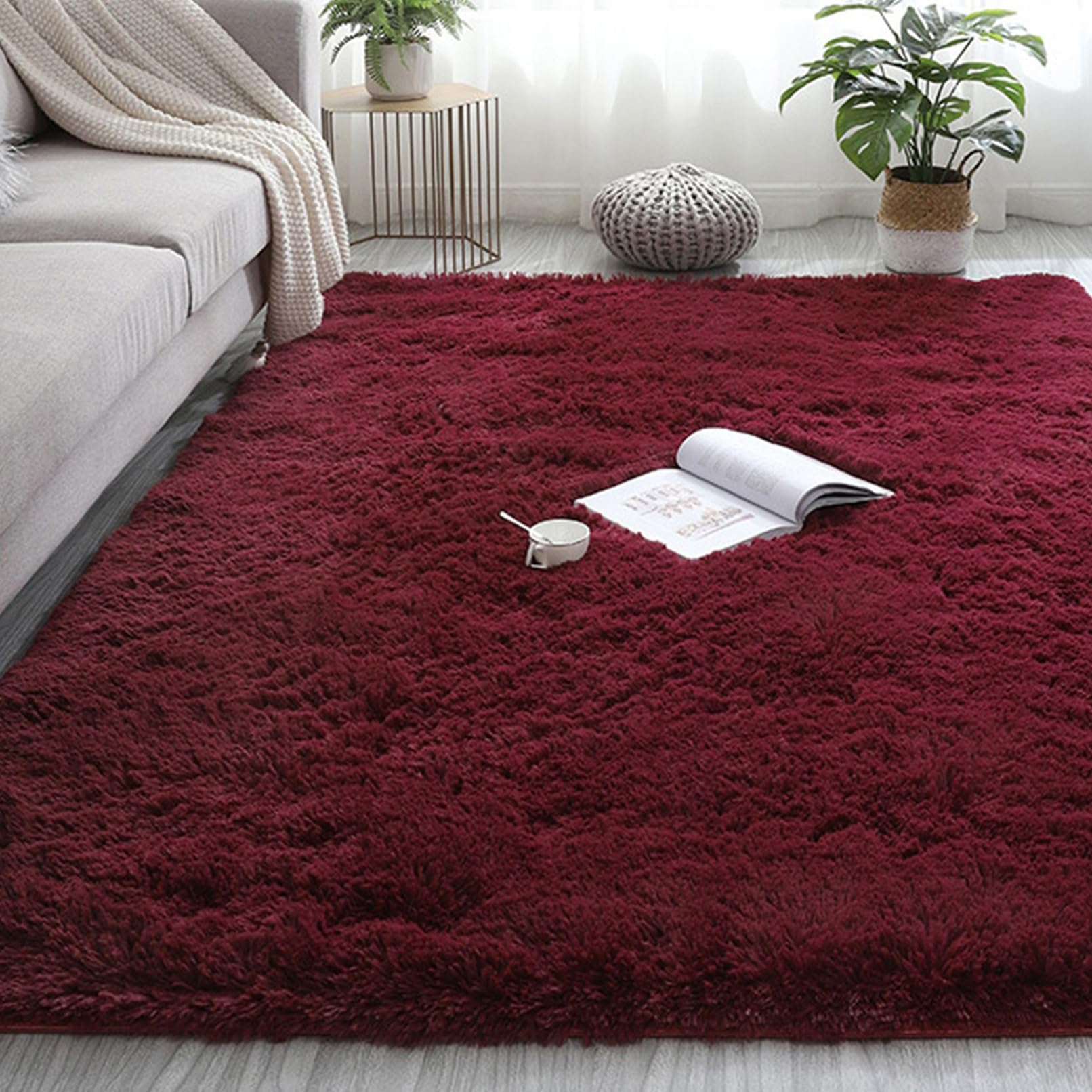 Chbin Red Wine Soft 80 X 150 Cm Shaggy Rug Faux Fur Skid Shaggy Area Rugs Plush Rugs Shaggy Thick Warm For Bedroom Living Kids Dining Dorm Indoor,