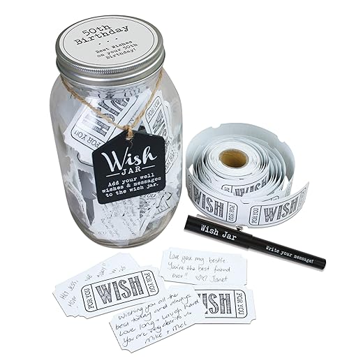 Top Shelf Birthday Wish Jar with 100 Tickets and Decorative Lid, White