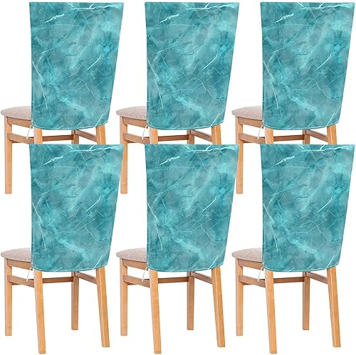 Juego de 6 fundas decorativas para sillas de comedor con fondo turquesa simple para ceremonia, extraíbles sin brazos