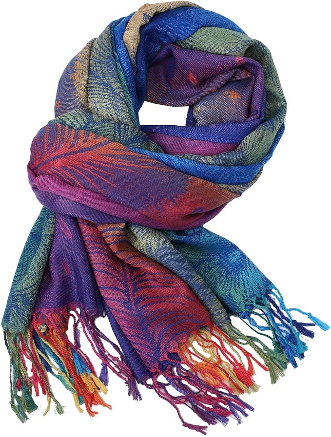 Chal pashmina de algodón jacquard con flores y flecos para mujer miniatura 5
