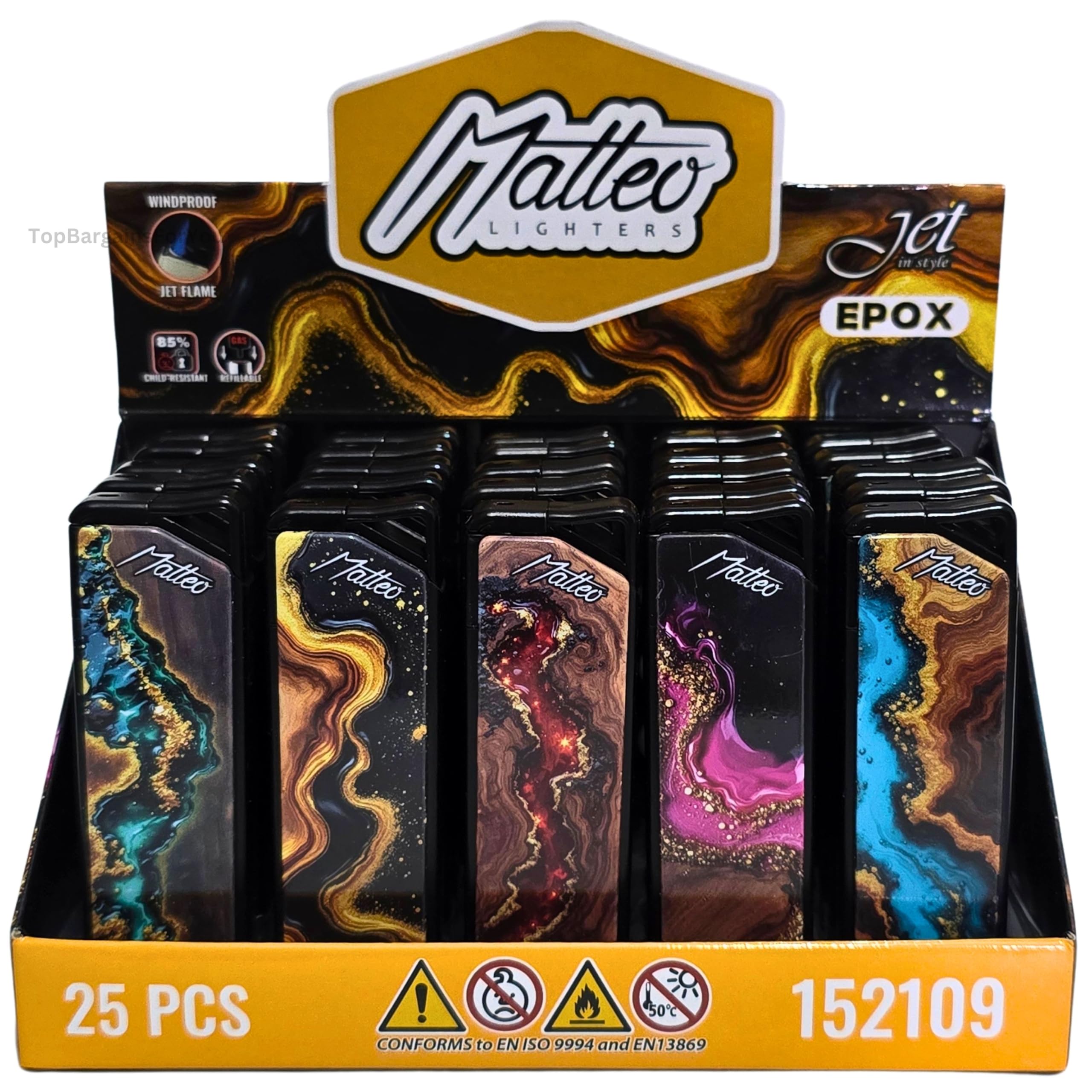 Zactly 5 x MATTEO Windproof Jet Flame Lighter Set Rare Dustproof Electronic Gas Refillable (Elegant Resin Epox)