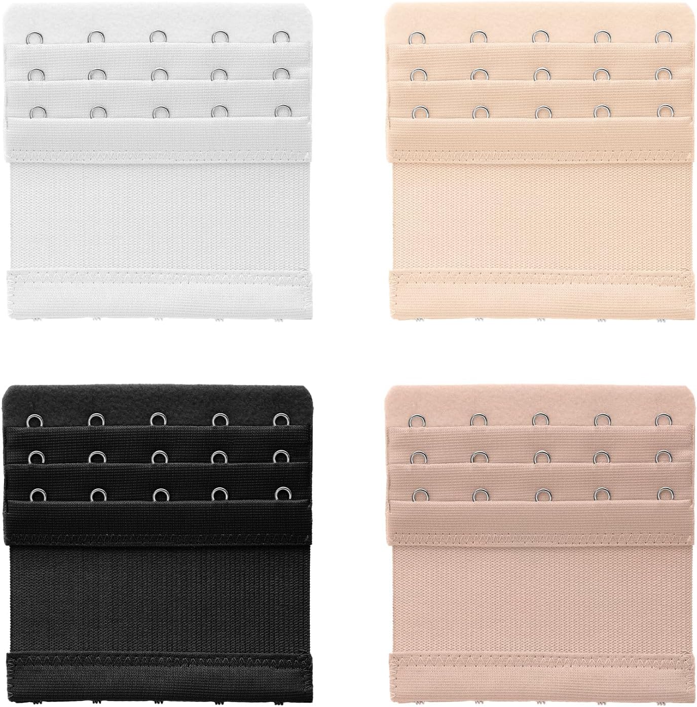 4 PCS Bra Extender 5 Hook, Women's Elastic Bra Extenders 5 Hooks Soft Comfortable Elastic Bras Strap Extender Multiple Color Bras Band Back Extension Strap Replacement