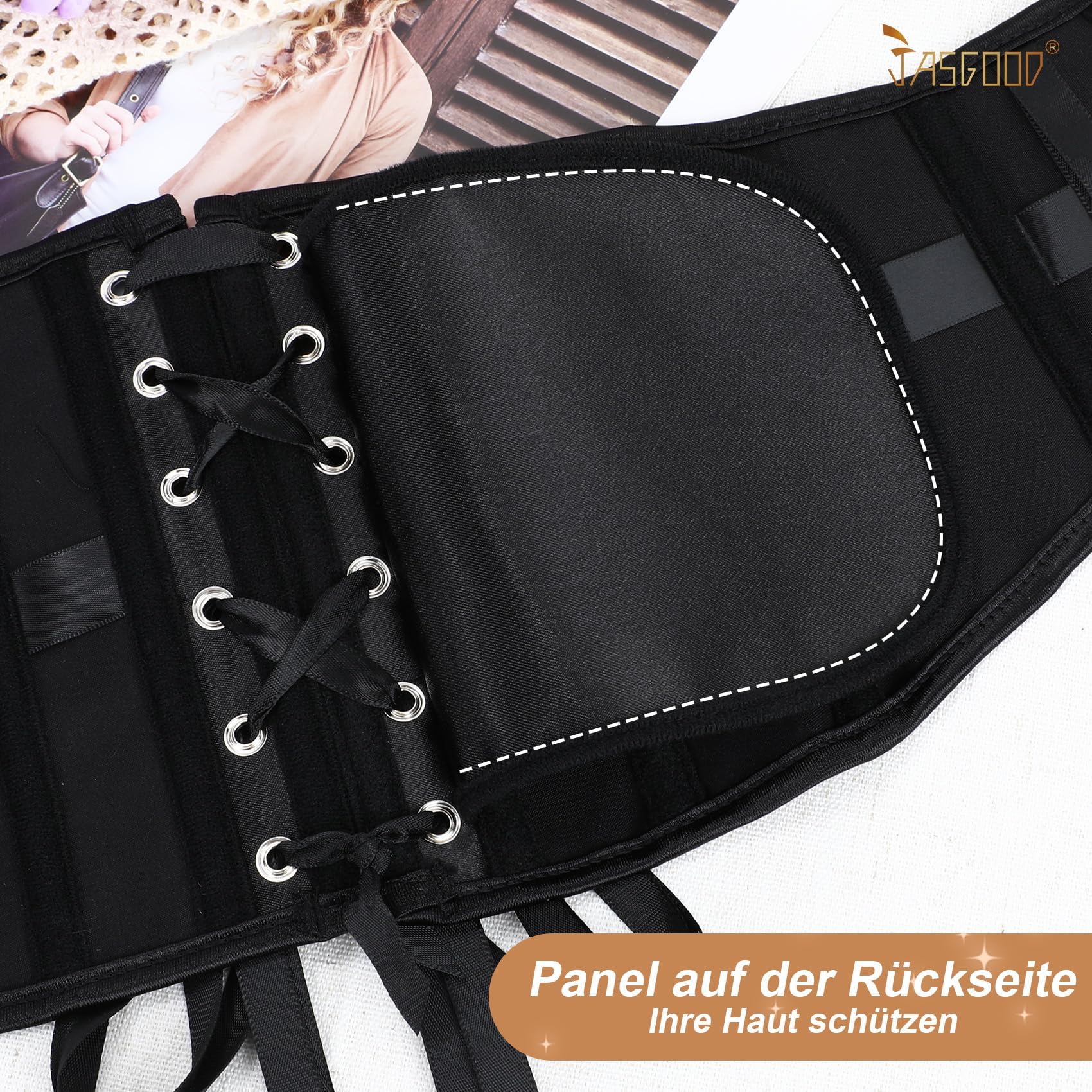 JasGood Damski gorset pasek Underbust Boned Lace Up Waspie pasek renesansowy Steampunk Pirate Halloween Cosplay gorset
