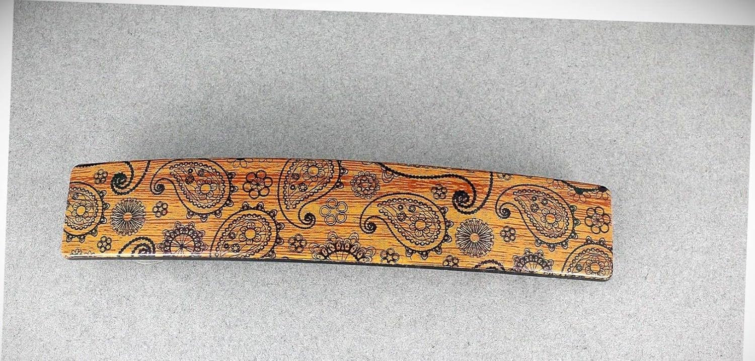 Perfect Hairstyle with Our Hair Accessories - Brown Copper Barrette Paisley Wood Grain Plastic Rectangle Hair Clip 4.25" Fashionable Hair Accessory Hair Jewelry Accessories for Lady Women