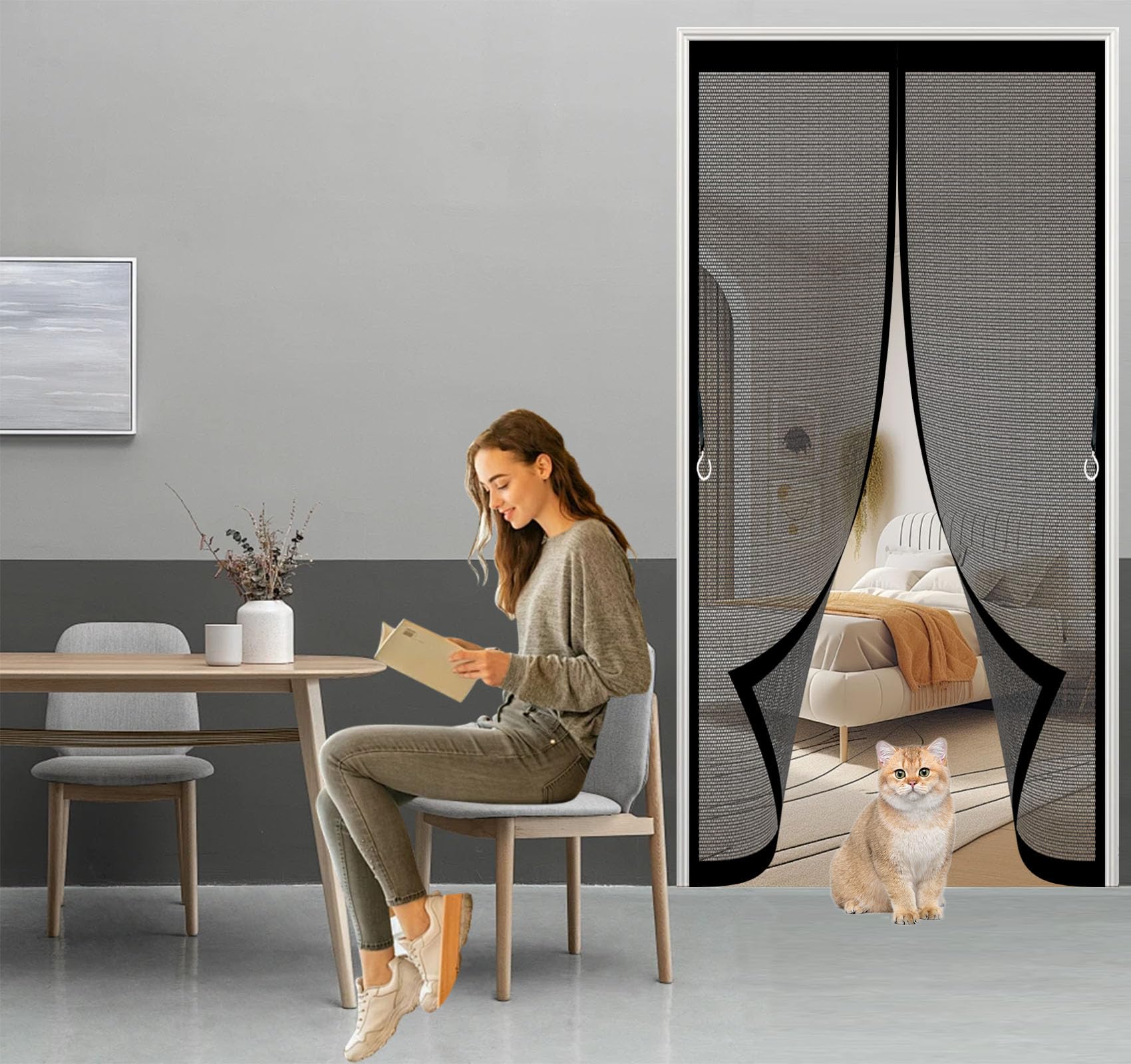 Fliegengitter Tür Magnet 136 x 233 cm Stärkere Magnete Fliegengitter Tür Ohne Bohren Magnetvorhang Fliegennetz Moskitonetz für Schlafzimmer Kellertür Terrassentür, Schwarz