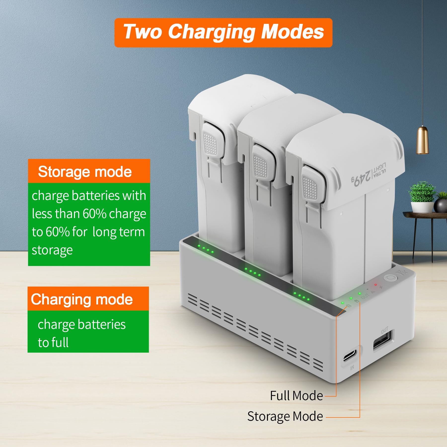 Hub di ricarica a due vie per DJI LITO X1 / LITO 1, caricabatterie rapido Case Station Battery Manager con cavo di ricarica compatibile con batteria LITO Drone, carica 3 batterie in soli 68 minuti