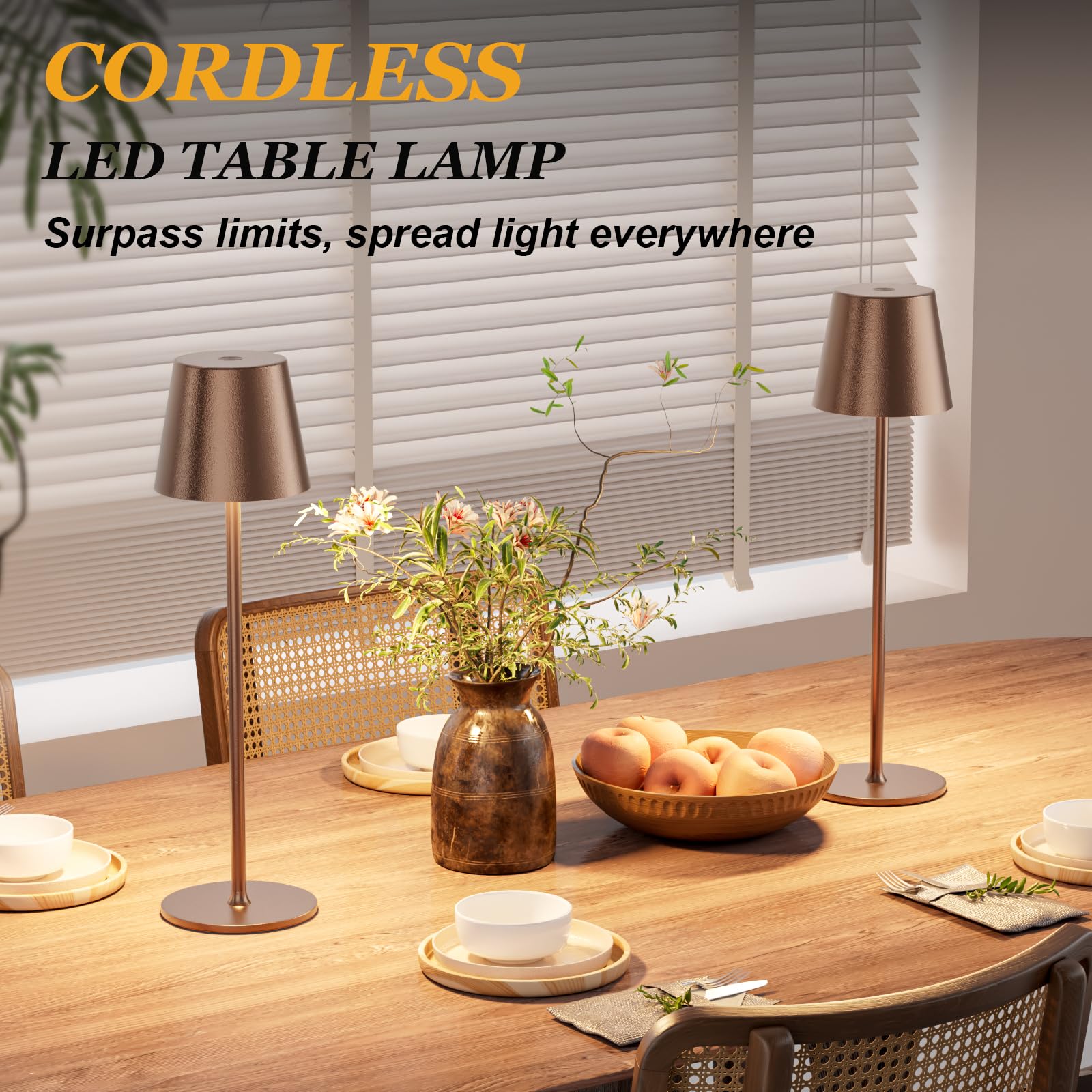 Aooshine Cordless Table Lamps Set of 2, Touch Lamps with 3-Color Modes, Wireless Touch Control Bedside Lamps for Bedroom (Brown) - Image 4