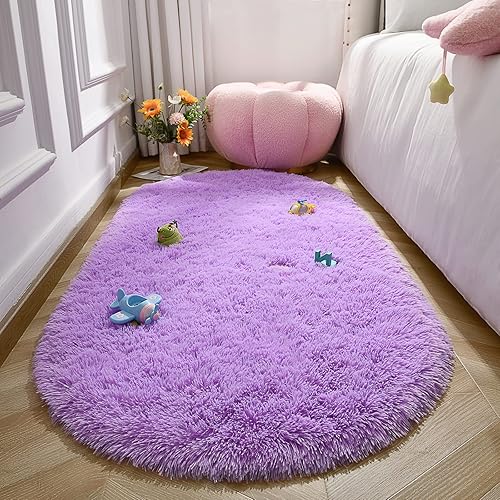 Miniatura 159 de LOCHAS Alfombra esponjosa para dormitorio, 2.6 x 5.3 pies, alfombra lanuda para dormitorio, mesita de noche, alfombra ovalada suave para sala