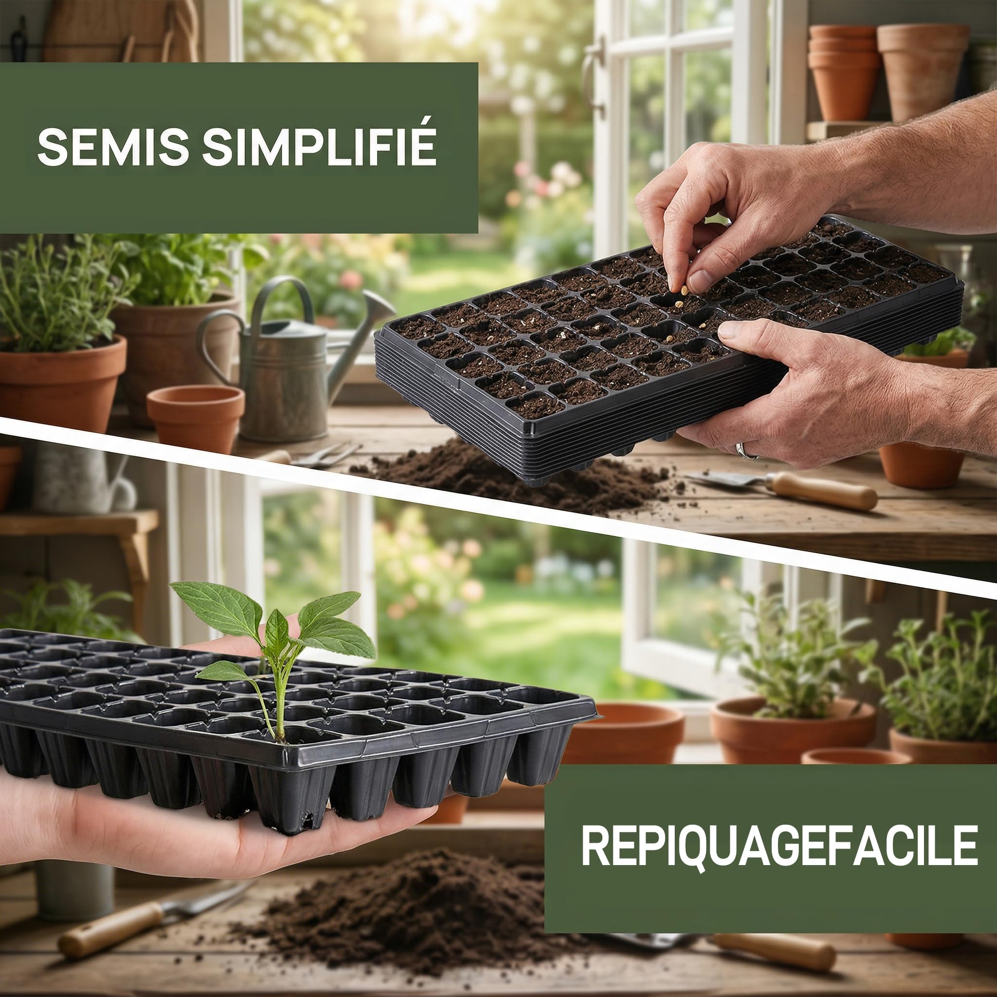 12 Plateaux de Semis Alvéolés en PP, avec Trous de Drainage, Bacs de Germination pour Semis de Légumes, Fleurs, Fruits, Plaques Pépinière Réutilisables pour Jardinage Intérieur, 21 cellules