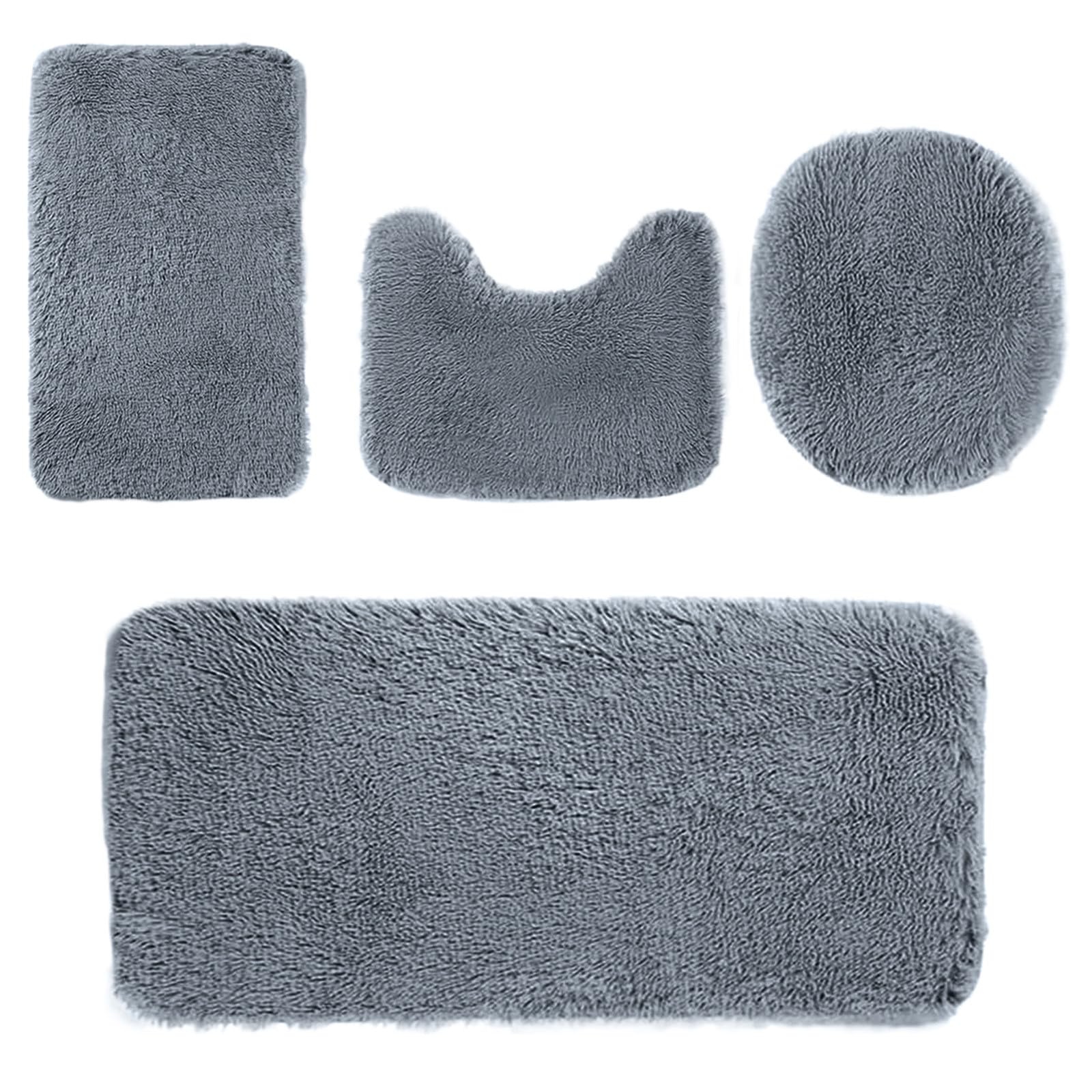 Bathroom Rugs Sets 4 Piece With U-Shaped Contour Toilet Mat, Lid Cover, Soft Absorbent Bath Mats Non-Slip Bathroom Mat For Bathroom, Bathtub, Toilet, And Sink (Dark Gray)