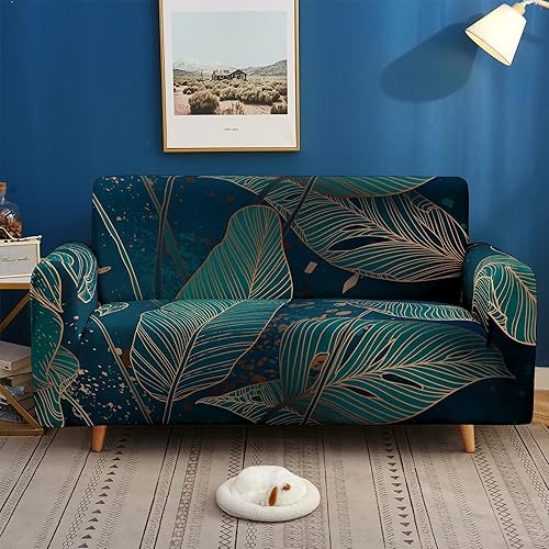 Miniatura 4 de Hosima - Funda estampada con diseño tropical de hojas verdes para sofá o sillón de 1 puesto, funda protectora elástica y lavable con estampado para