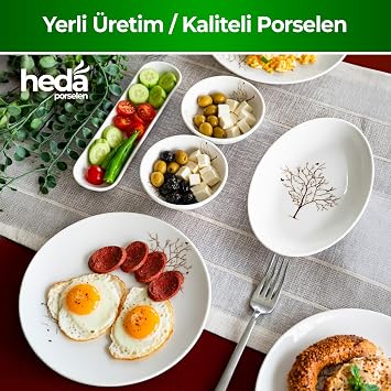 Heda Porselen Hayat Ağacı 16 Parça 6 Kişilik Kahvaltı Takımı – Günlük Kullanıma Uygun Şık Sofra Seti