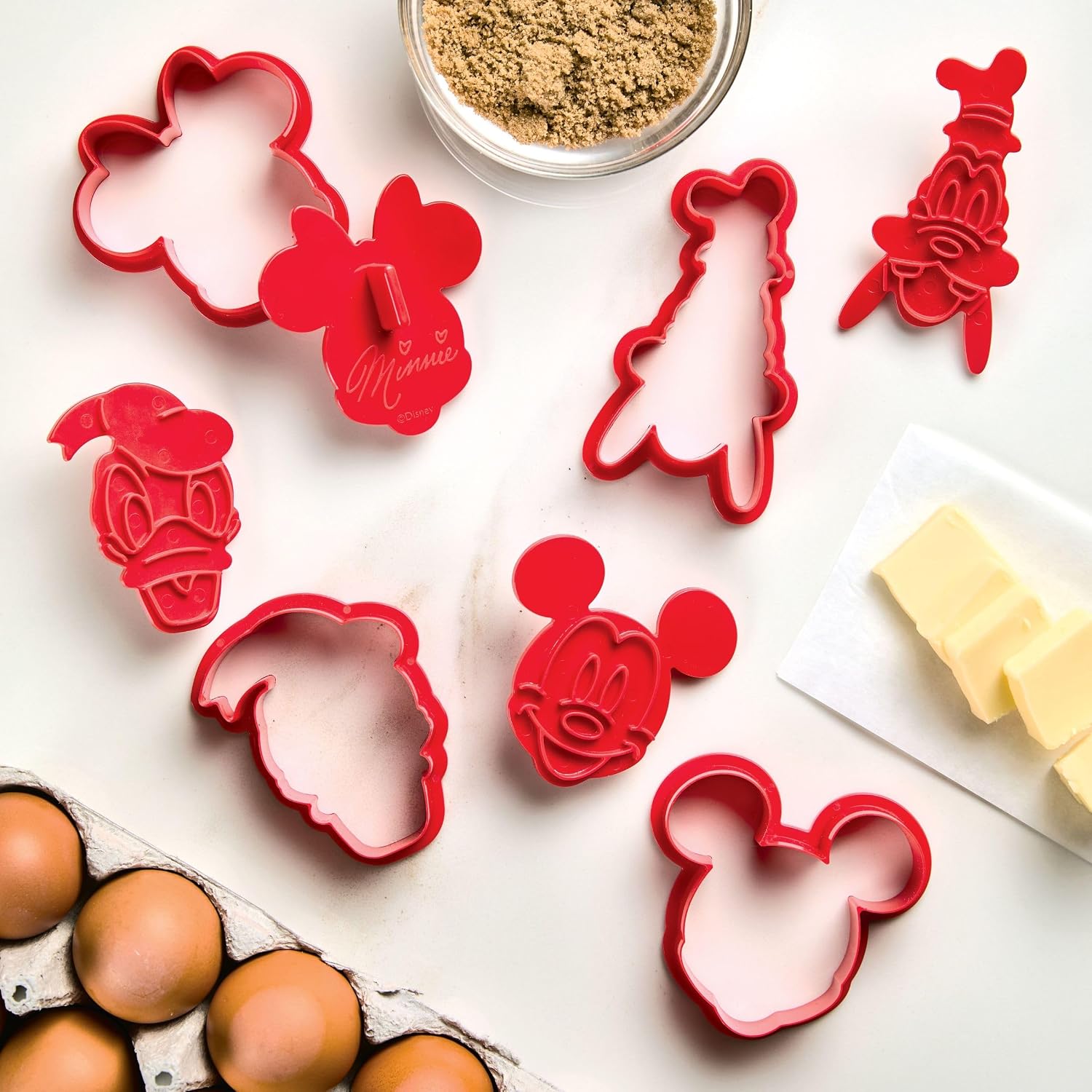 Disney Home Bake with Mickey Mouse Cookie Cutter and Stamp Set, 8 Piece Decorating Tools, Red