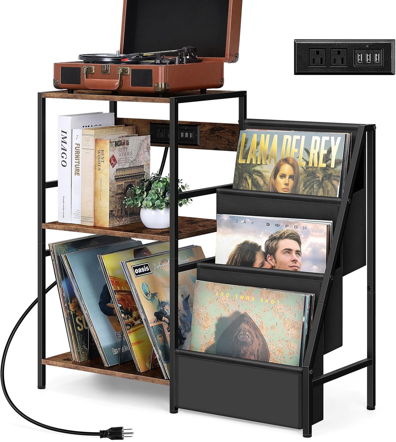 Record Player Stand 3 Tier Vinyl Record Storage Shelves Turntable Stand with