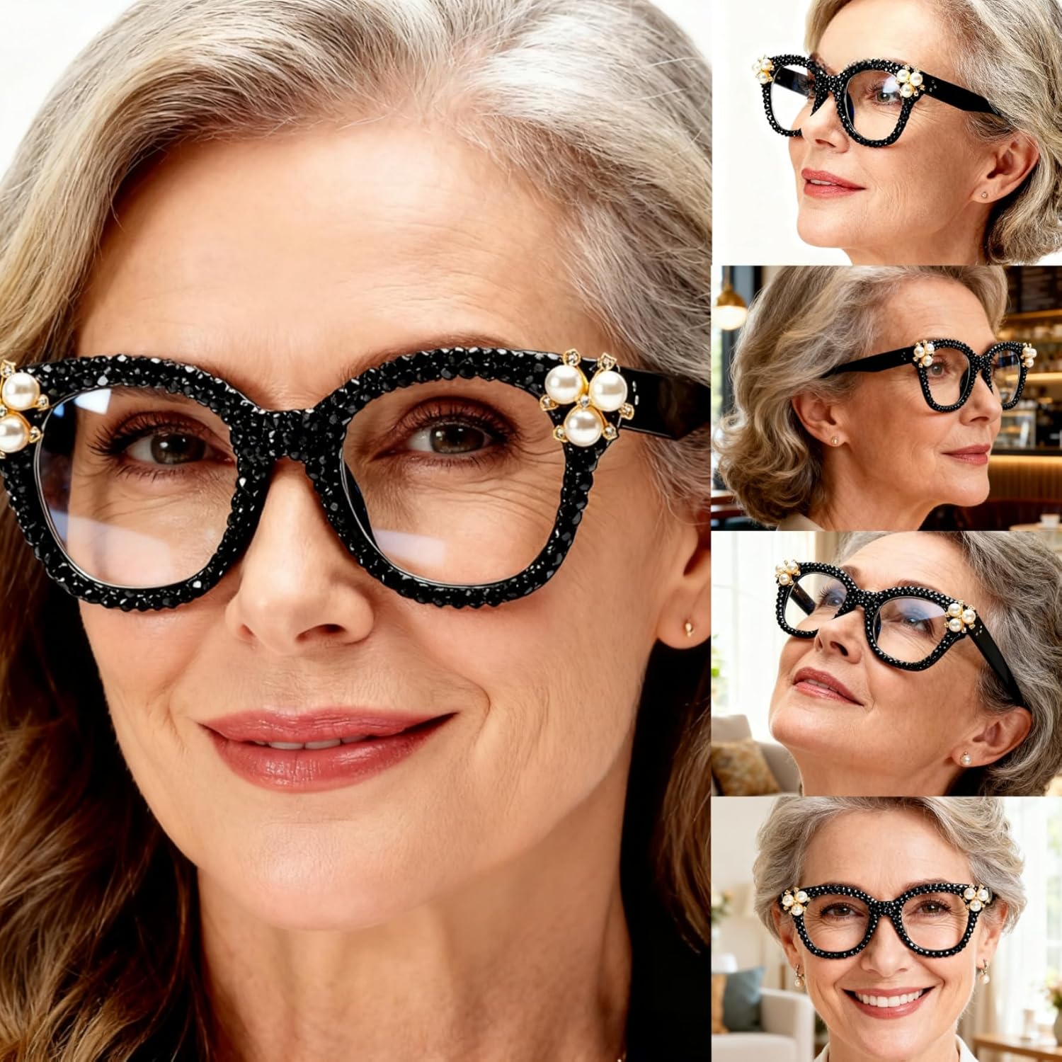 ICARA Oversized Christmas Bling Rhinestone Reading Glasses for Women Christmas Party Ladies Readers - Image 3