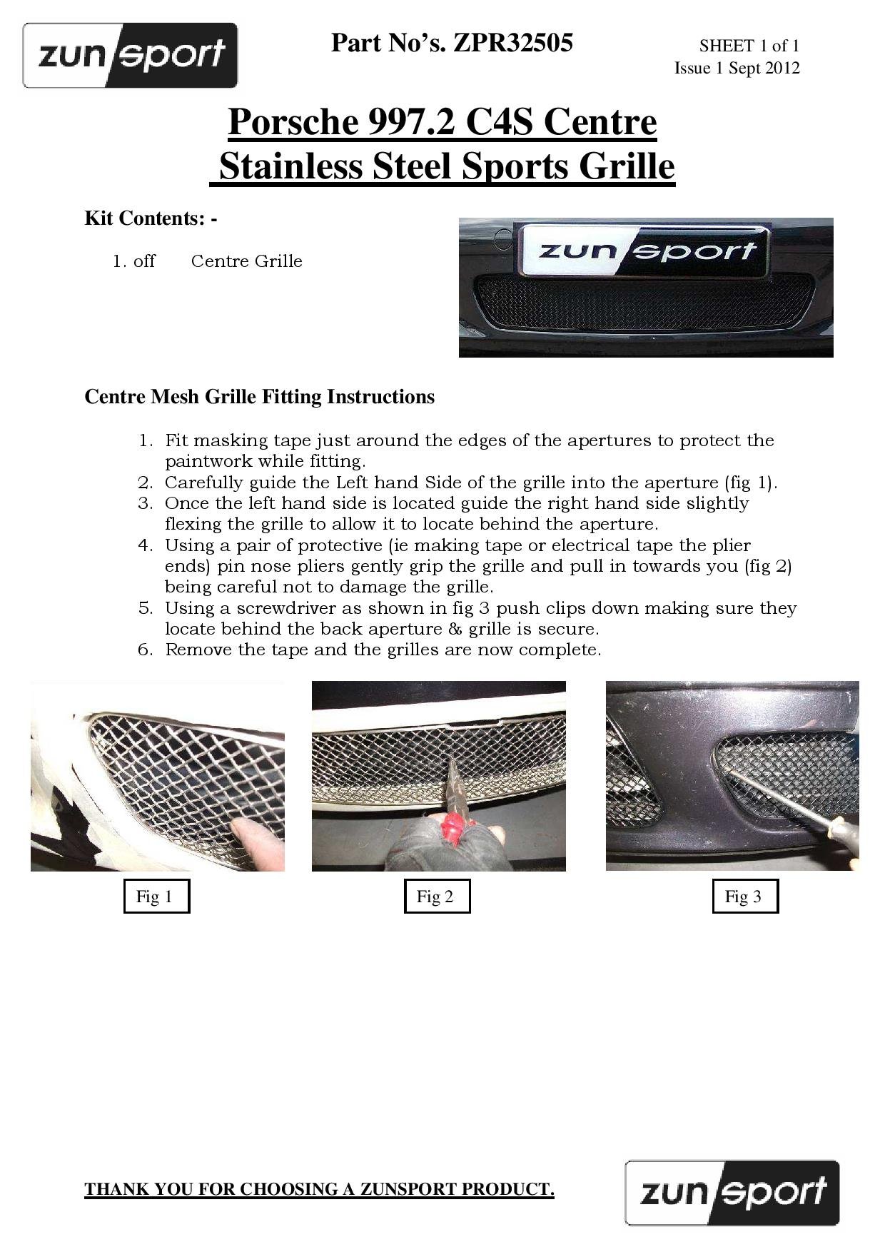 Zunsport Compatible With Porsche Carrera 997.2 (C4 + C4S) - Front Grille Set - Silver finish (2009 to 2012)