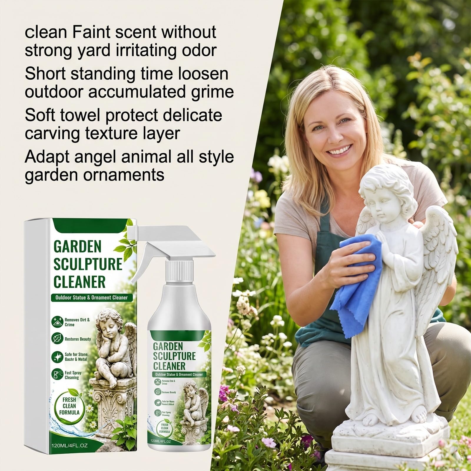 Giardino Scultura Detergente Spray, Statua Pulizia Nebbia, Decorazione Esterna Pulizia Soluzione, Cura della Pietra per le Statue, Multi-superficie Lavaggio Esterno per Patio Ponte (6pcs)