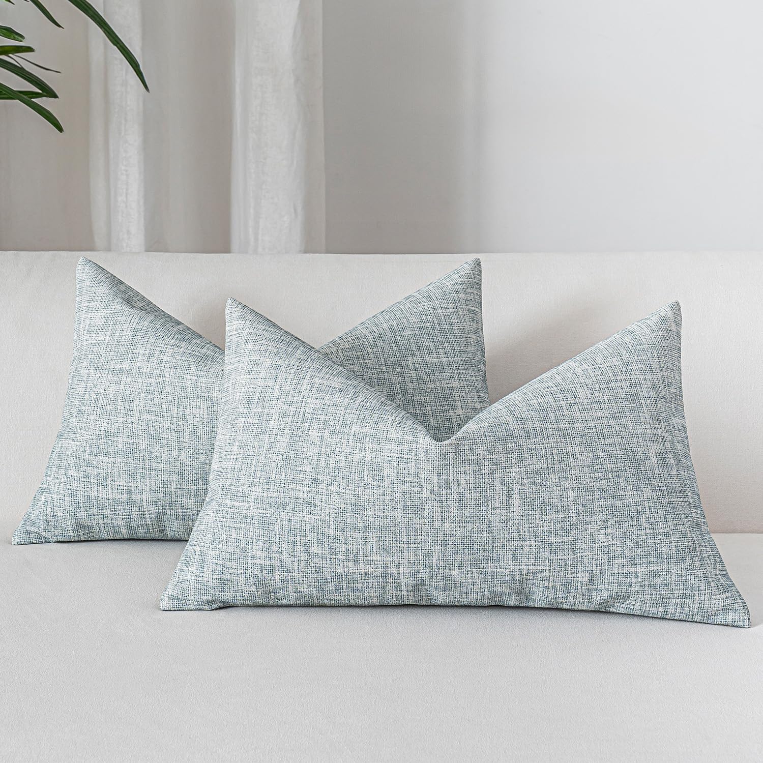 GEGELICA Leather Pillow Covers 12x20 Set of 2 Linen Style Blue Lumbar Pillow Covers Neutral Farmhouse Cushion Covers