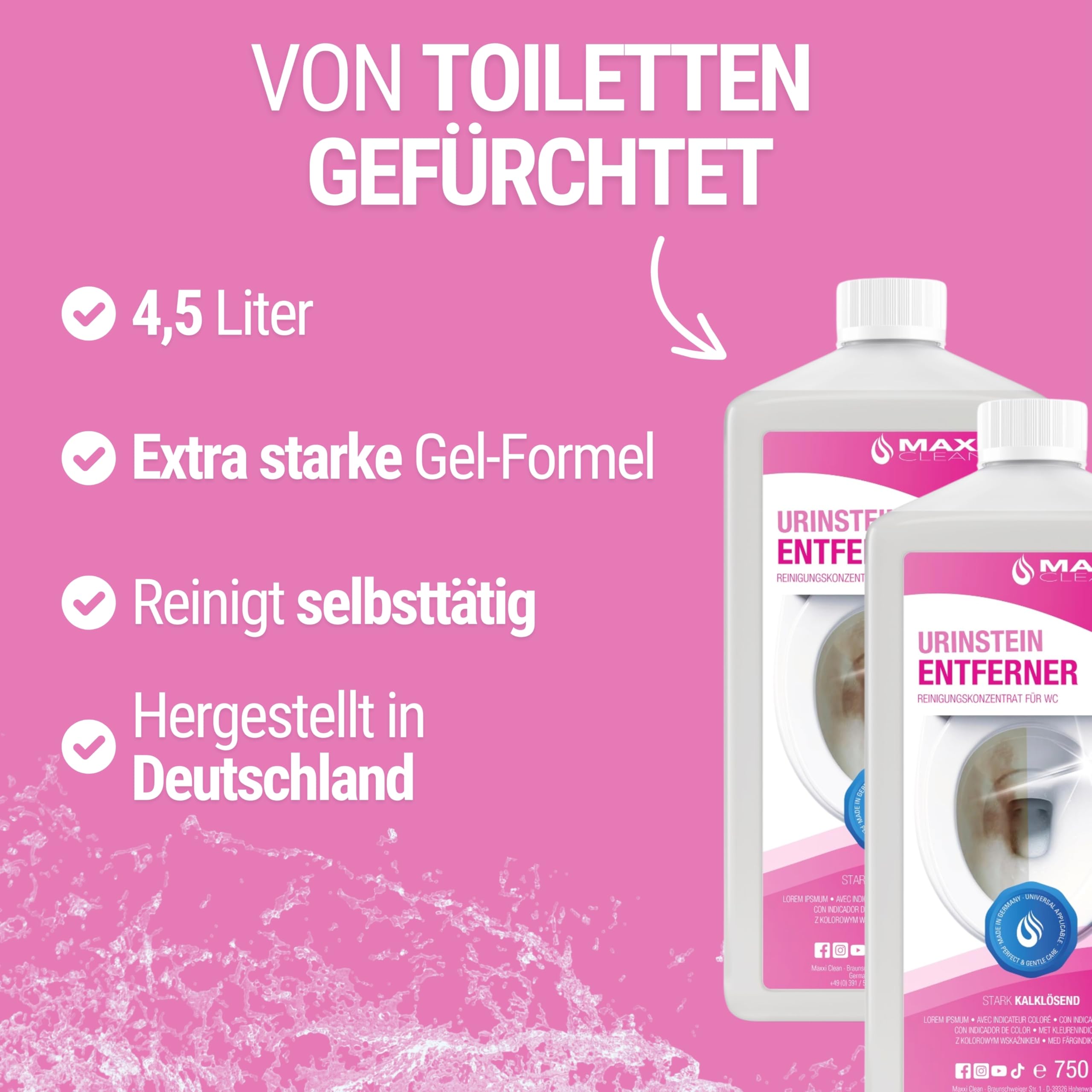 Maxxi Clean | 6 x 750 ml środek do usuwania kamienia moczowego [bardzo mocny] | bardzo mocny i oszczędny środek do czyszczenia WC | usuwa uporczywe osady, takie jak kamień moczowy i kamień wapienny