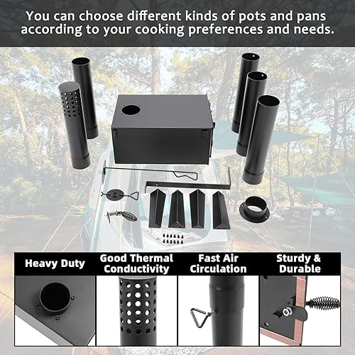 Miniatura 4 de KUAFU Estufa de Leña para Tienda de Campaña Estufa de Camping para Cocinar al Aire Libre Pesca Senderismo Viajes Calentador Portátil con Tubos de