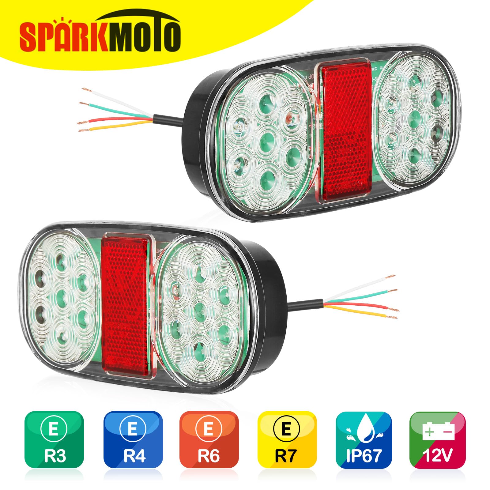 Justech 2 Luci Posteriori A LED Per Rimorchio, Super Luminose Con E-mark, Impermeabili IP65 E Cavo Da 7,5 M