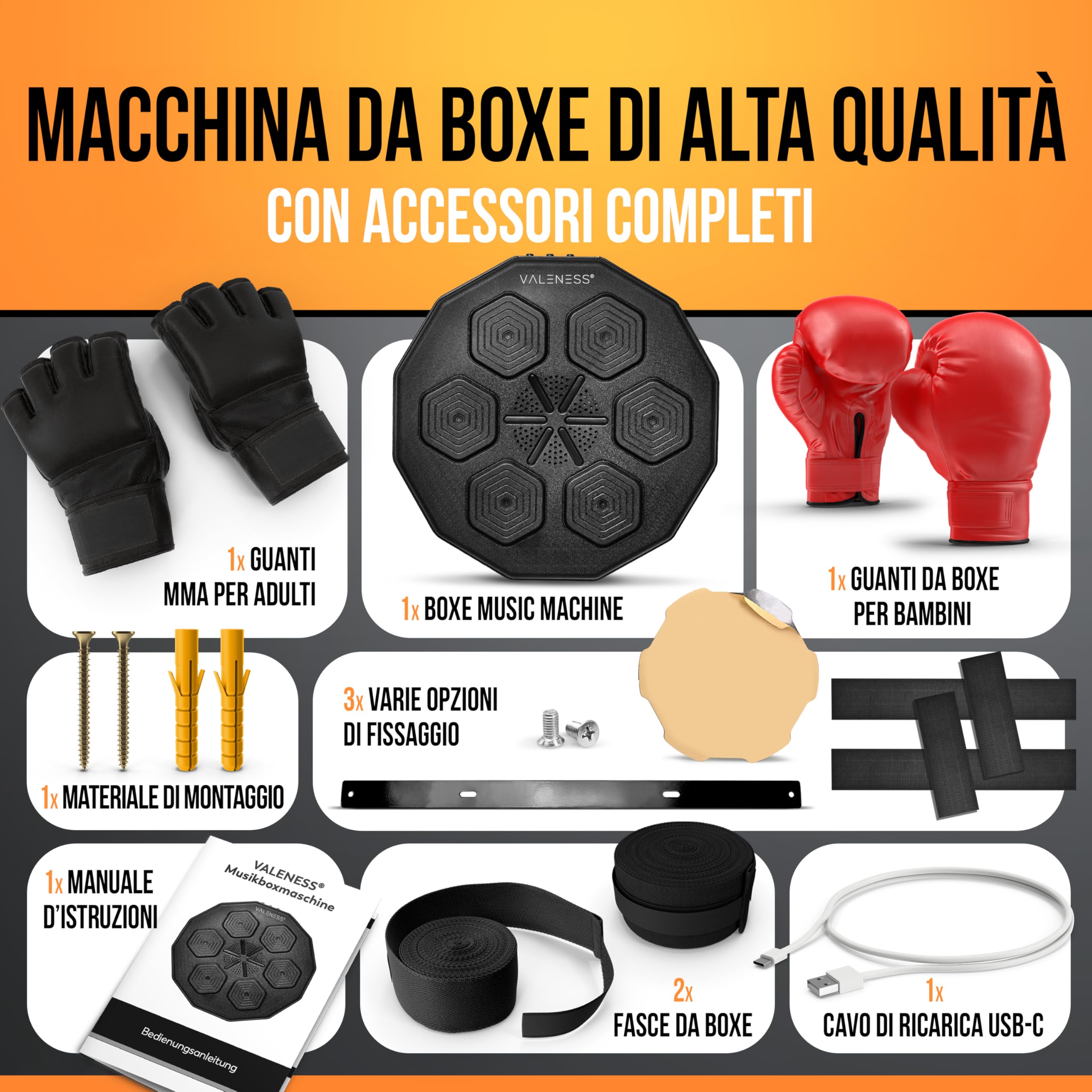 VALENESS Smart Music Boxing Machine Boxe LED Macchina da Parete Guantoni Allenamento Casa