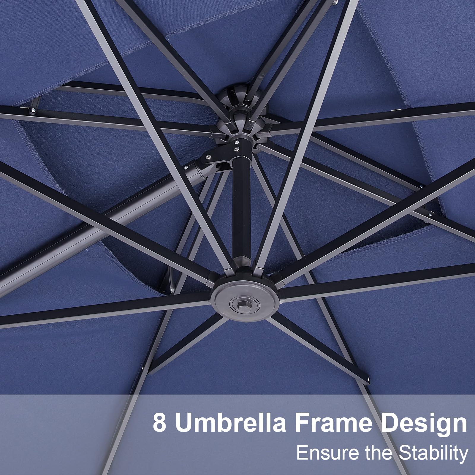 Garvee Parasol De Jardin En Aluminium 300 x 300 cm - Toile Anti-UV 50+, Imperméable, 8 Baleines, Manivelle Réglable, Rotation à 360°, Protection Contre Le Vent - Idéal Pour Terrasse, Balcon, Piscine