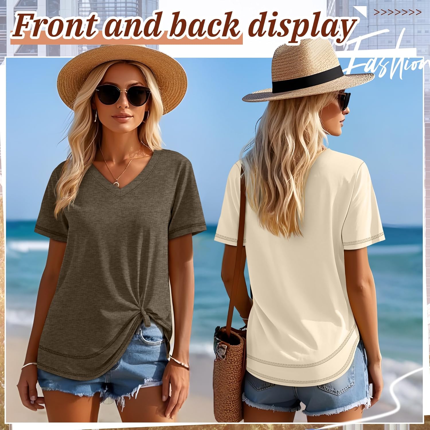 Riyiper 3 Pack Women's V Neck T Shirts Flowy Loose Fit Top Casual Summer Curved Hem Tee - Image 2