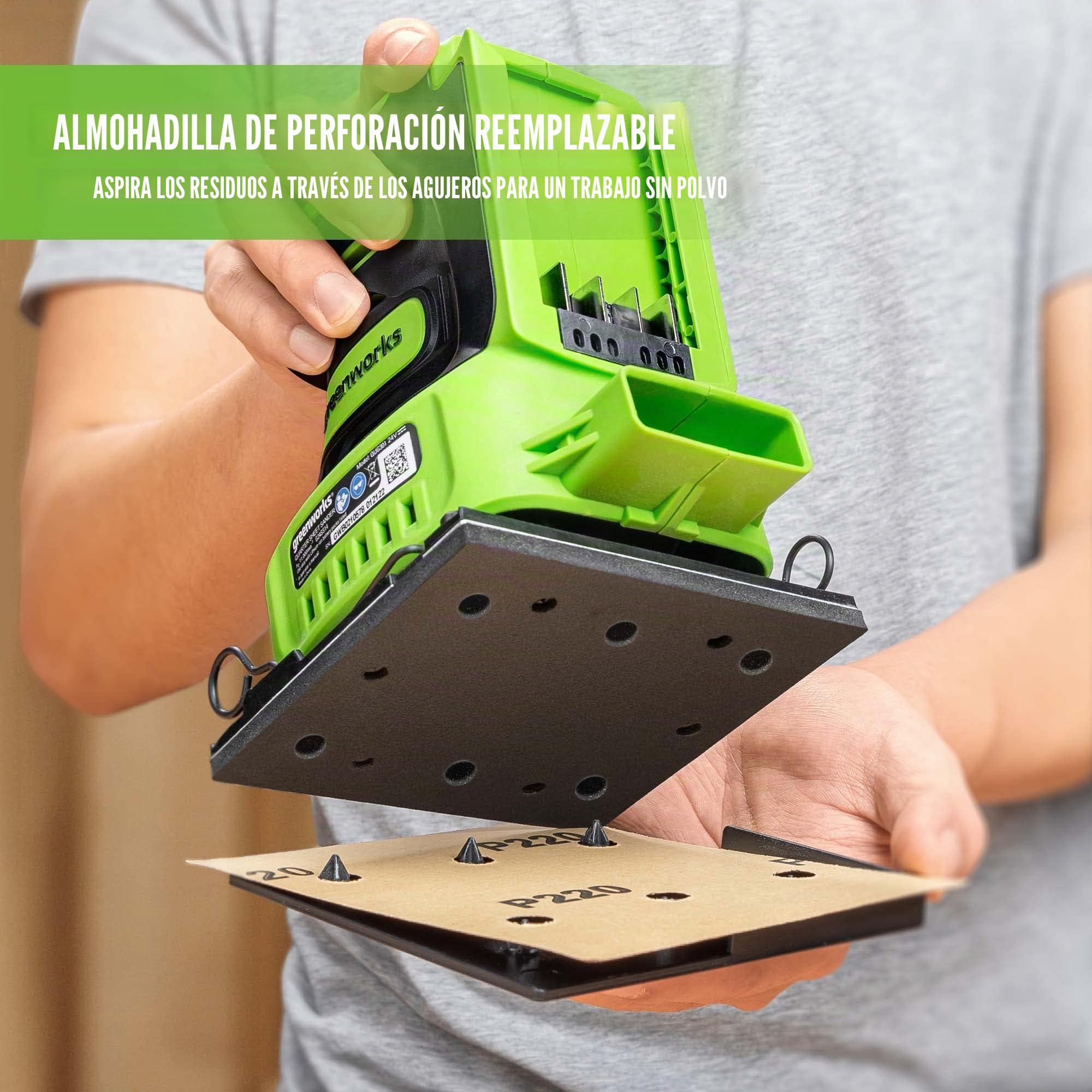 Greenworks G24SS14 Lijadora de 1/4 de Hoja Inalámbrica, 11000 rpm, SIN Batería de 24V y Cargador, Garantía de 3 Años