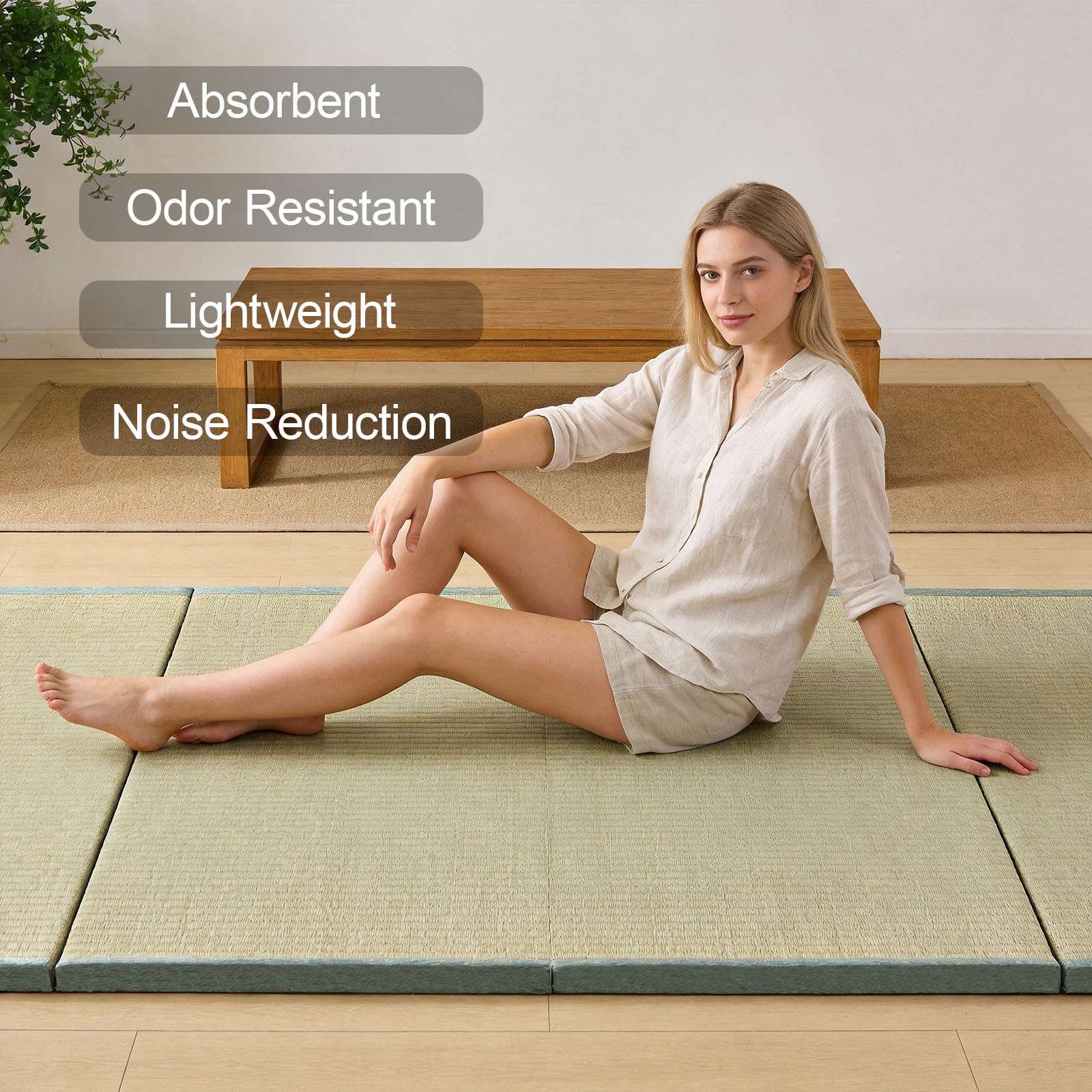 Tatami Matelas Japonais Naturel Jonc Herbe (Non Teint), Tatami Pliant en Rotin, Tapis de Sol Igusa Pliable Couchage, Futon Japonais Matelas Méditation Yoga Zen, 90×200×3.5cm