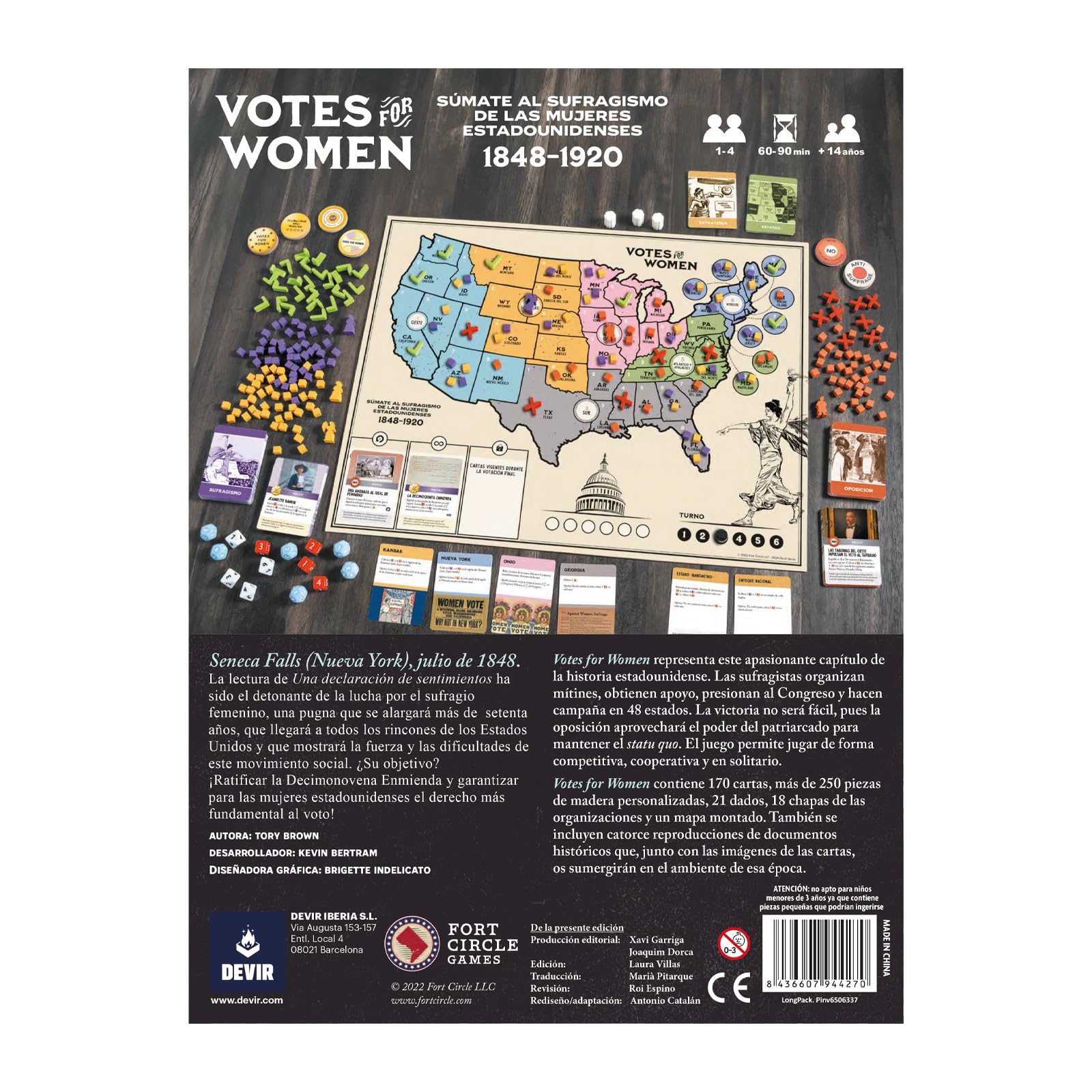 Devir - Votes for Women – Juego de Mesa Histórico sobre el Sufragio Femenino en EE. UU., 14+ años, 1-4 Jugadores (BGVOTSP)