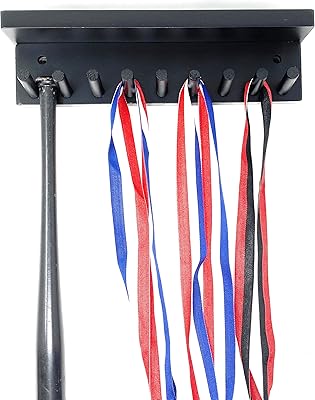 MWCSPORTS Baseball Bat Rack Holder Display with Shelf Meant to Hold up to 8 Mini Collectible Bats Awards Metals