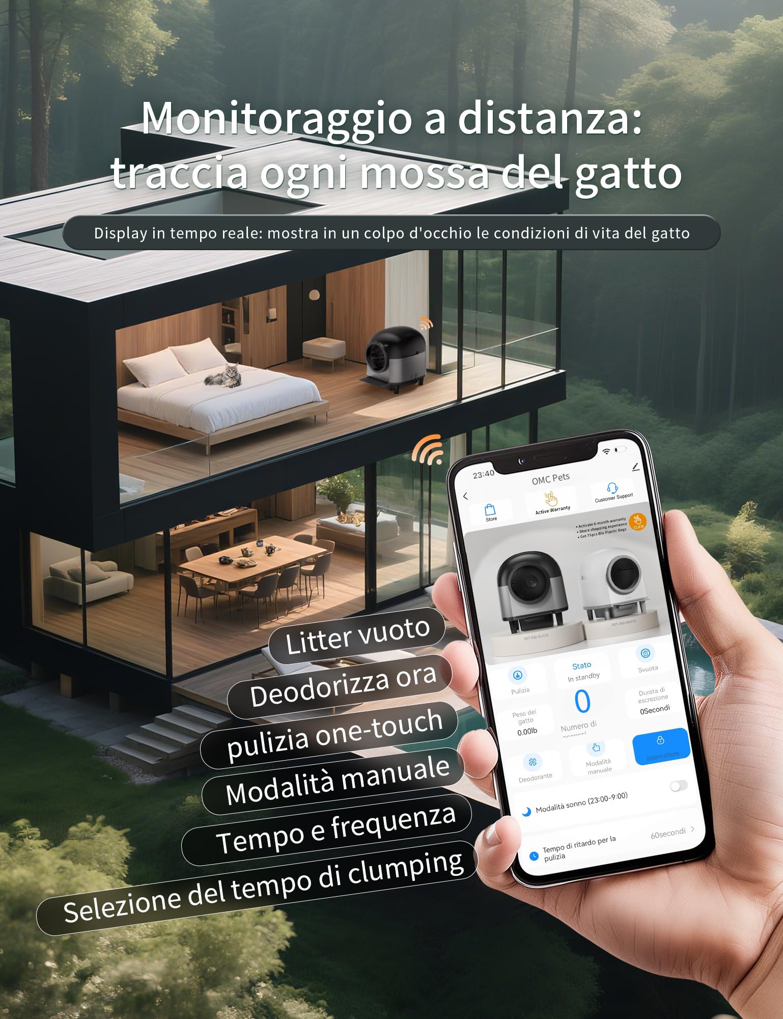 Lettiera Per Gatti Autopulente Intelligente, Lettiera Automatica con 10 Sensori, Lettiera Elettrica da 100 litri con Gradini per più gatti, Controllo Tramite App (nero)