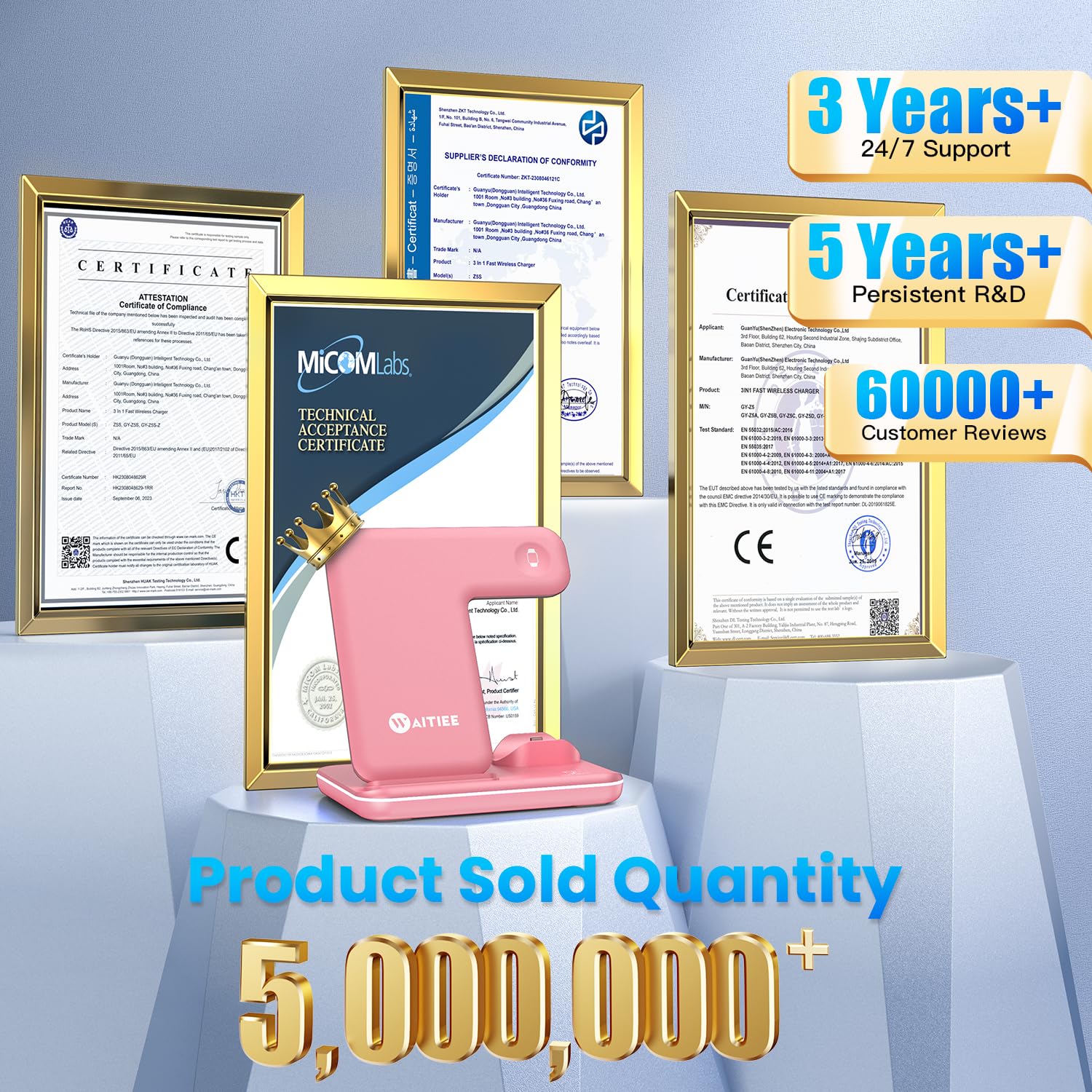 WAITIEE Wireless Charger 3 in 1 Charging Station for for iPhone 16 15 14 13 12 11 X 8 & for Apple Watch, for AirPods 1/2/3/Pro/Pro 2 with Lightning Charging Case(Purple): WAITIEE Wireless Charger 3 in 1, 15W Fast Charging Station for Apple Watch 10/9/8/Ultra 2/Ultra/SE/7/6/5/4/3/2, for AirPods 3/2/1/Pro for iPhone 16/15/14/13 /Plus/Pro/Pro Max/12/11 (Pink)