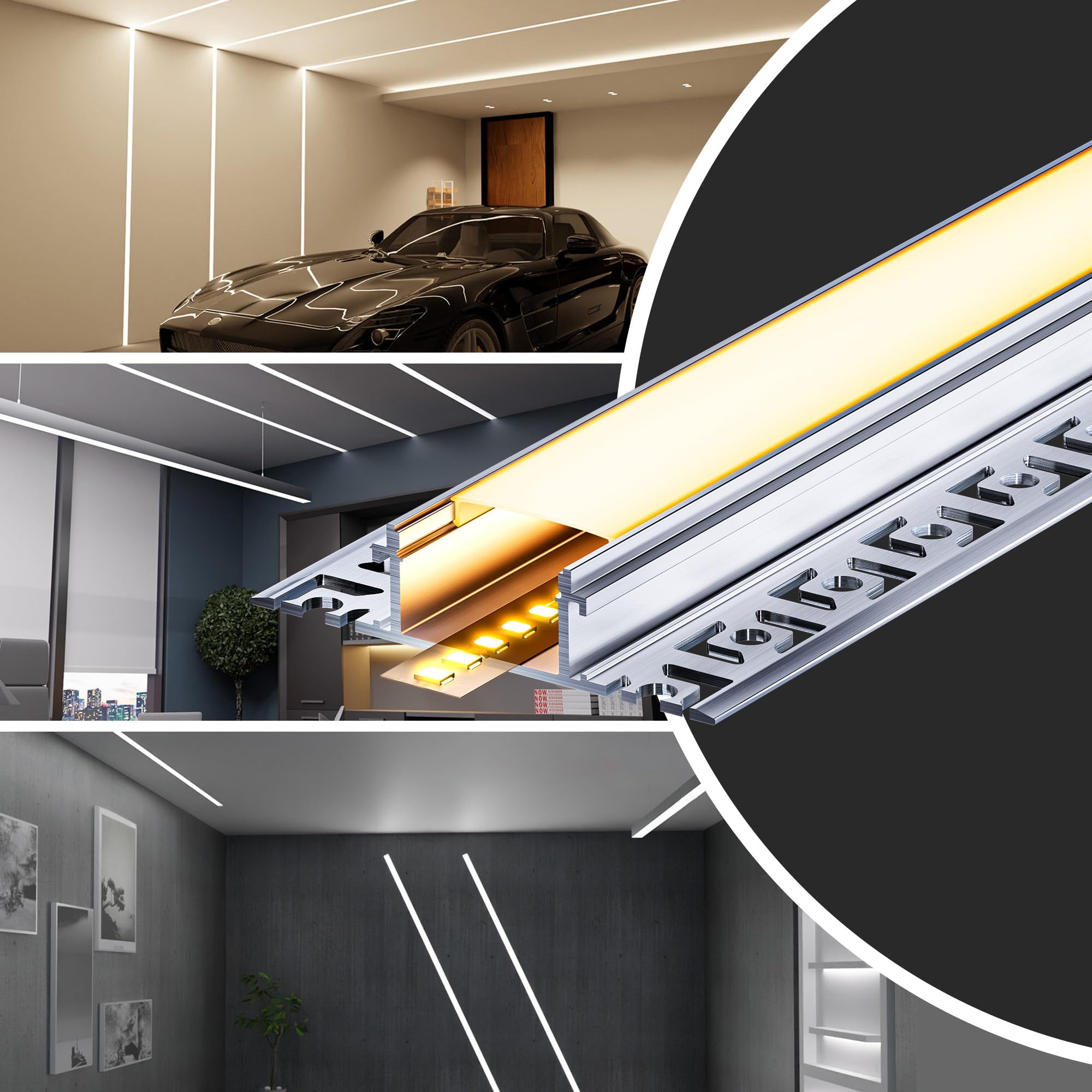 Profil aluminiowy LED HOOLED 10 x 2 m (20 m) z nieprzezroczystą osłoną z poliwęglanu, wymiary 24,4 mm x 13,8 mm (skrzydła 61,8 mm), obsługuje taśmy LED o szerokości mniejszej niż