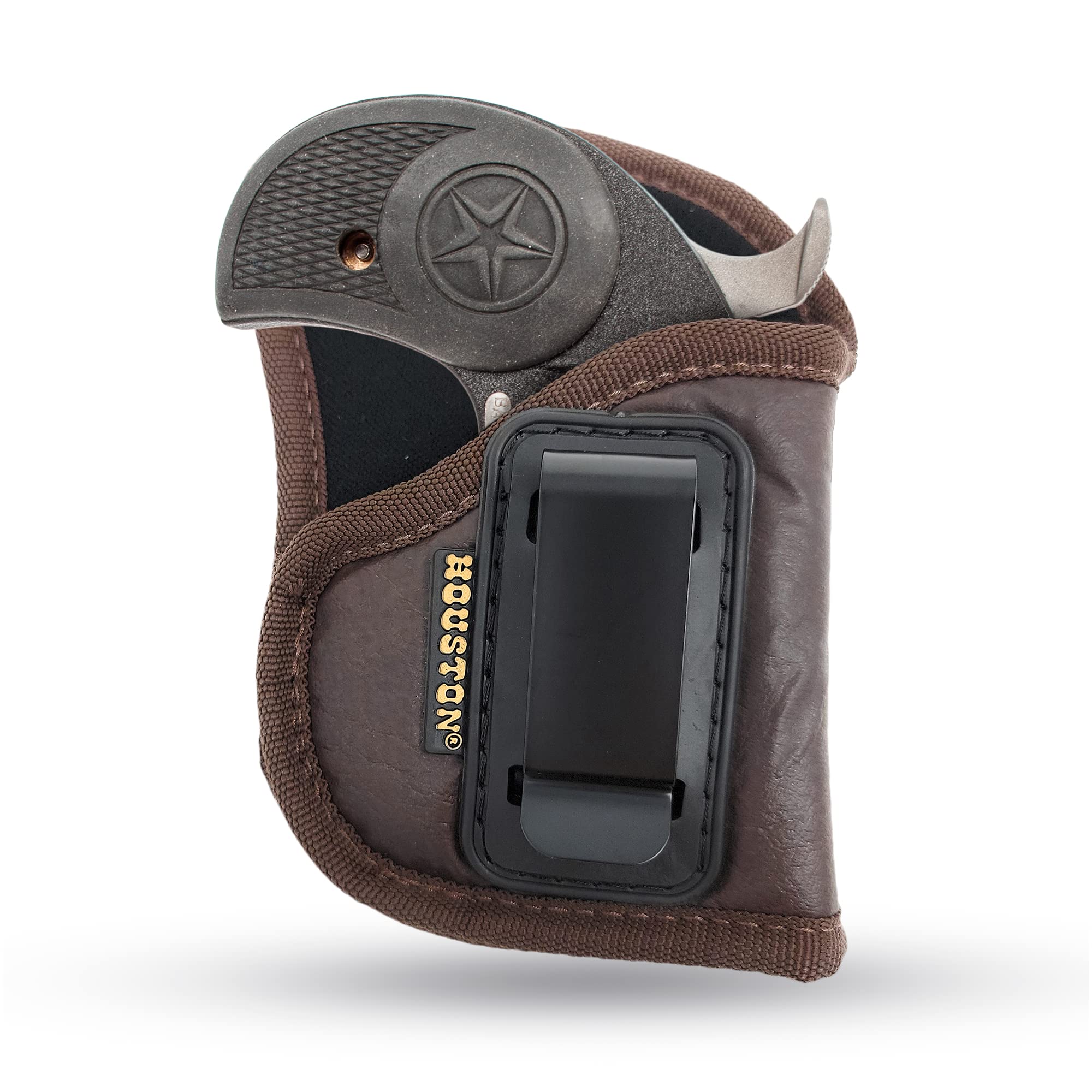 Houston Gun Holsters Concealed Carry – Brown Eco Leather Inside Waistband for Men & Women, Fits Bond Arms Roughneck Backup, Texas Def .410/.357/.38/.45 2.5" Barrel, 9mm