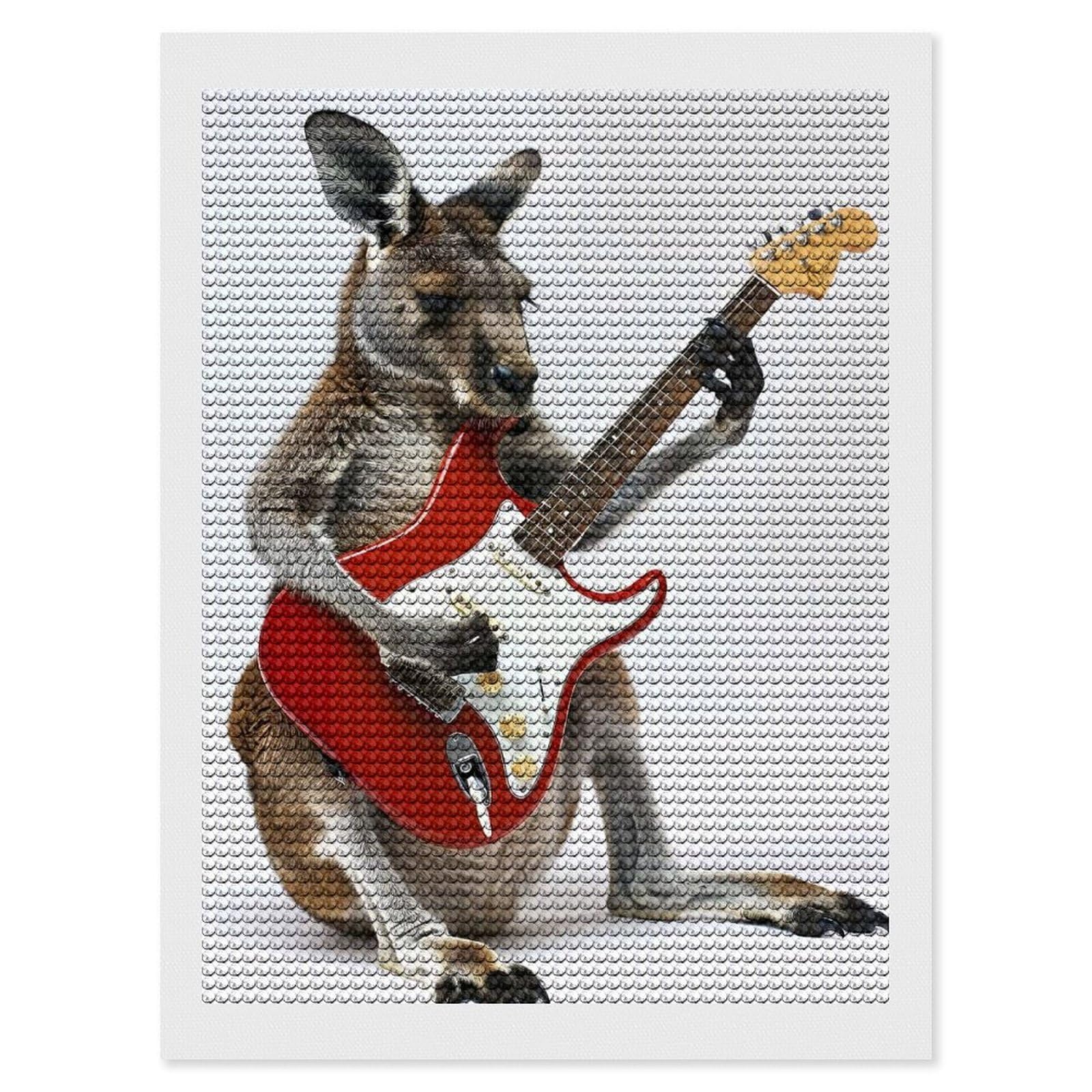 Junmoney Kangaroo Guitar Diamond Painting Kit 12"x16", Festive Craft Gift, Bedroom Decor, Full Kit Included, Creative Gift Idea