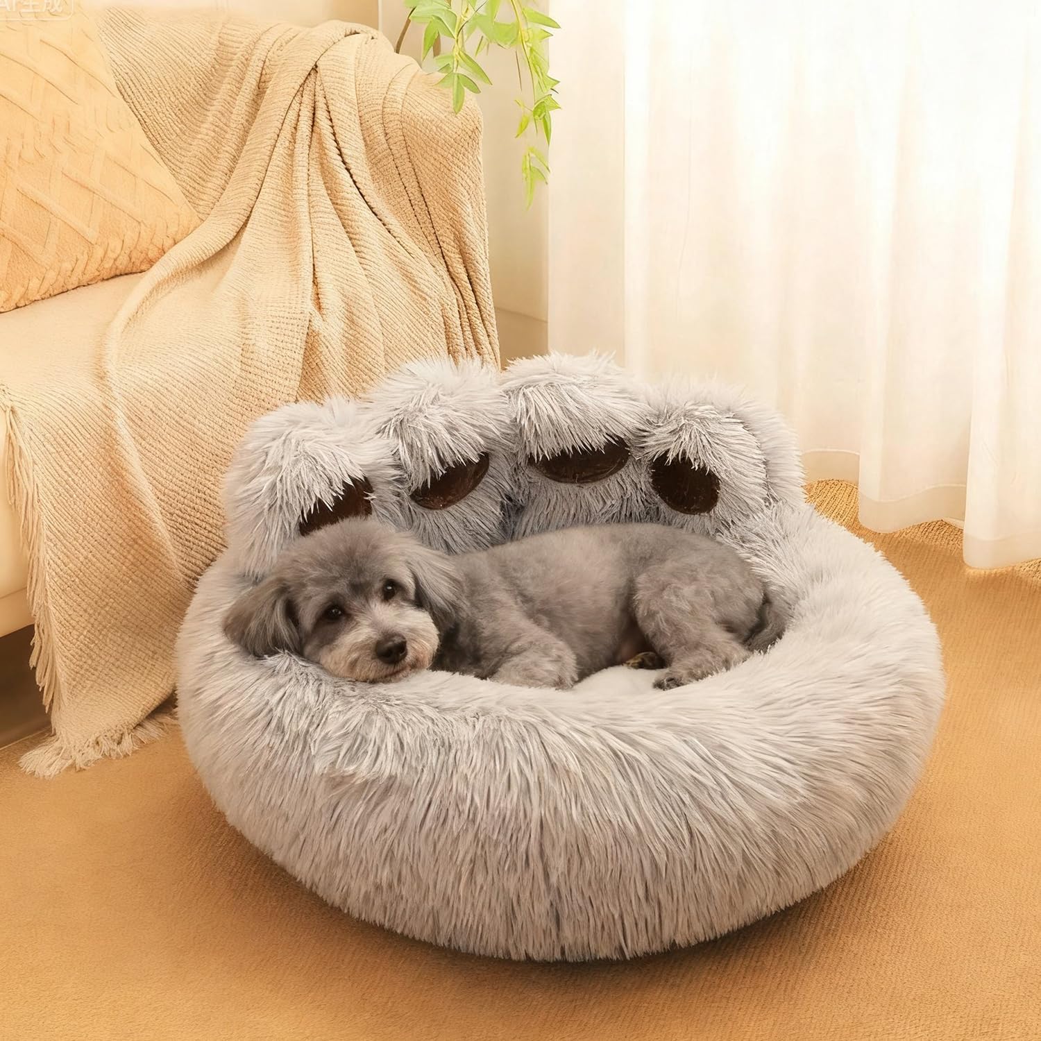 Lettino per Animali Domestici Letto Ortopedico per Gatti e Cani Cuccia Cane Interno Morbida e calda Adorabile cuccia per cani a forma di zampa d'orso di piccola e media (Grigio chiaro, 65cm)