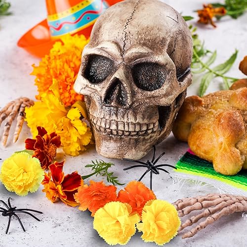 Miniatura 3 de WILLBOND 140 flores de caléndula artificiales mexicanas con cabeza de caléndula para decoración del Día de los Muertos para decoración india Diwali,