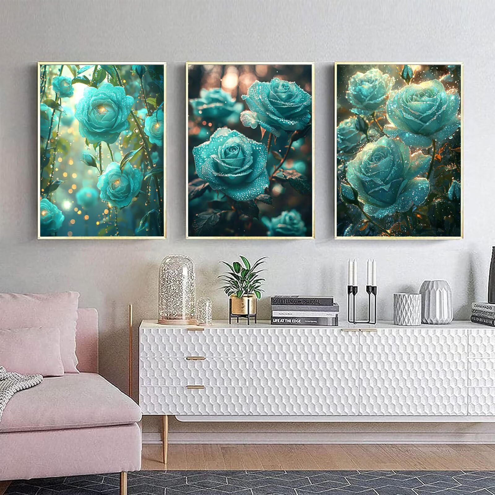 Cnyaunfi 3 Pezzi Fiore Pittura Diamante Fai-Da-Te, 5D Blu Diamond Painting Kit Completo per, Hobby Creativi Adulti, Pittura Diamante Artigianale Per La Decorazione Della Parete Di Casa 60x80cm YF-3383