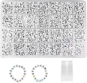 1400 Perline Per Braccialetti Newpop - Lettere A-Z E Cuori, Con Filo Elastico, Per Fai Da Te - Foto 12
