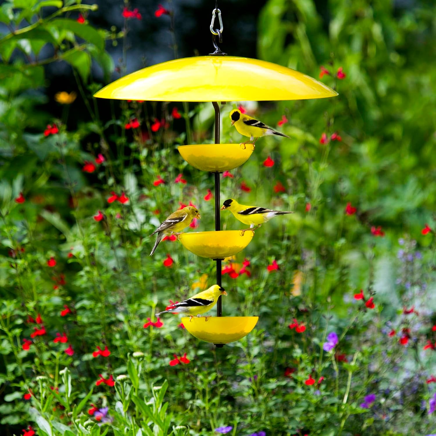 Yellow Recycled Glass Bird Feeder Dome, Hanging Weather Shield with Dual Hooks, Durable Outdoor Protection for Backyard Feeders, Yellow