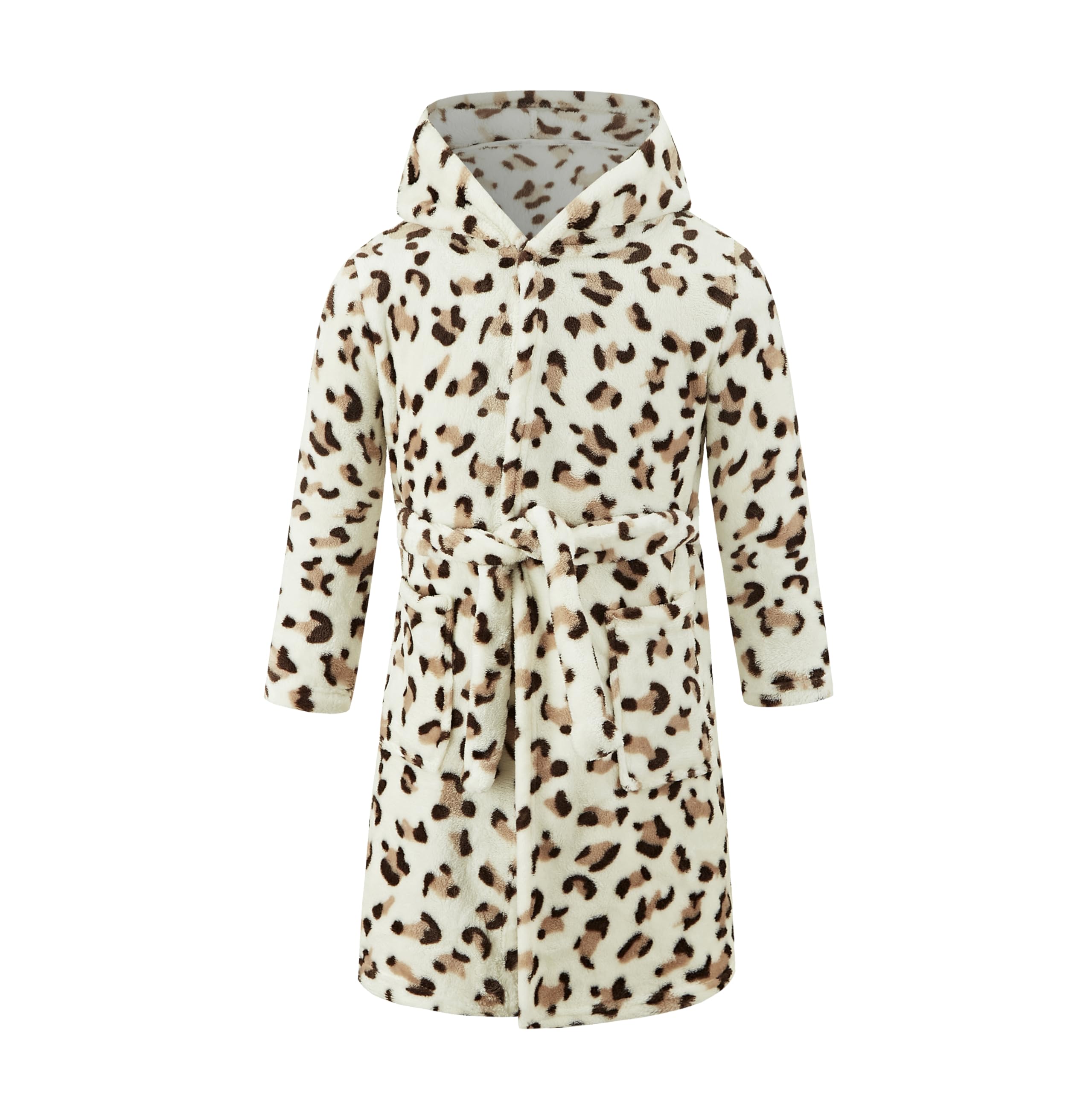 Jzlpin Boys Coffee Leopard Children's Bathrobe Kids Hoodie Robes Flannel Pajamas Dressing Gown For Girls 2 Years