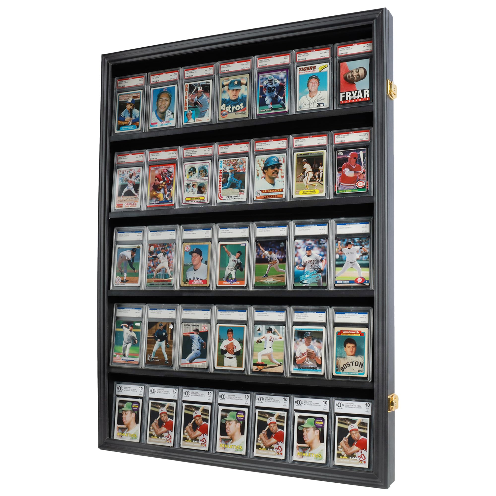 Lockable 35 Graded Sports Card Display Case, for Football, Baseball, Basketball, Hockey Cards (Vertical-Black Finish)