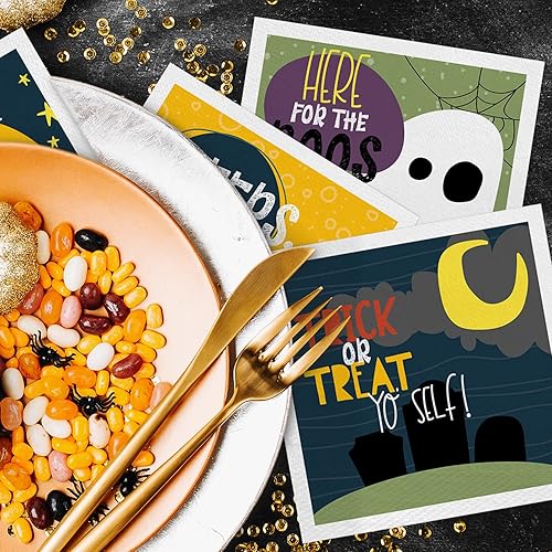 Miniatura 8 de Spooktacular - Servilletas de cóctel de bebidas de Halloween - Juego de 30 servilletas de papel surtidos con diseños de papel de aluminio